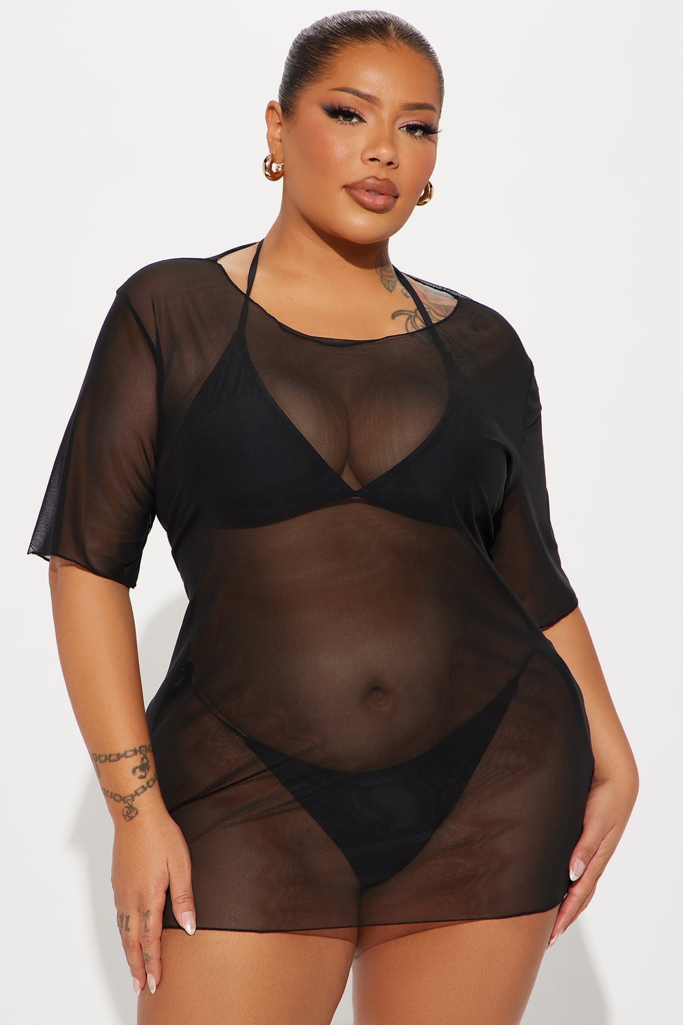 Shaina Ripped Cutout Mesh Cover Up - Black