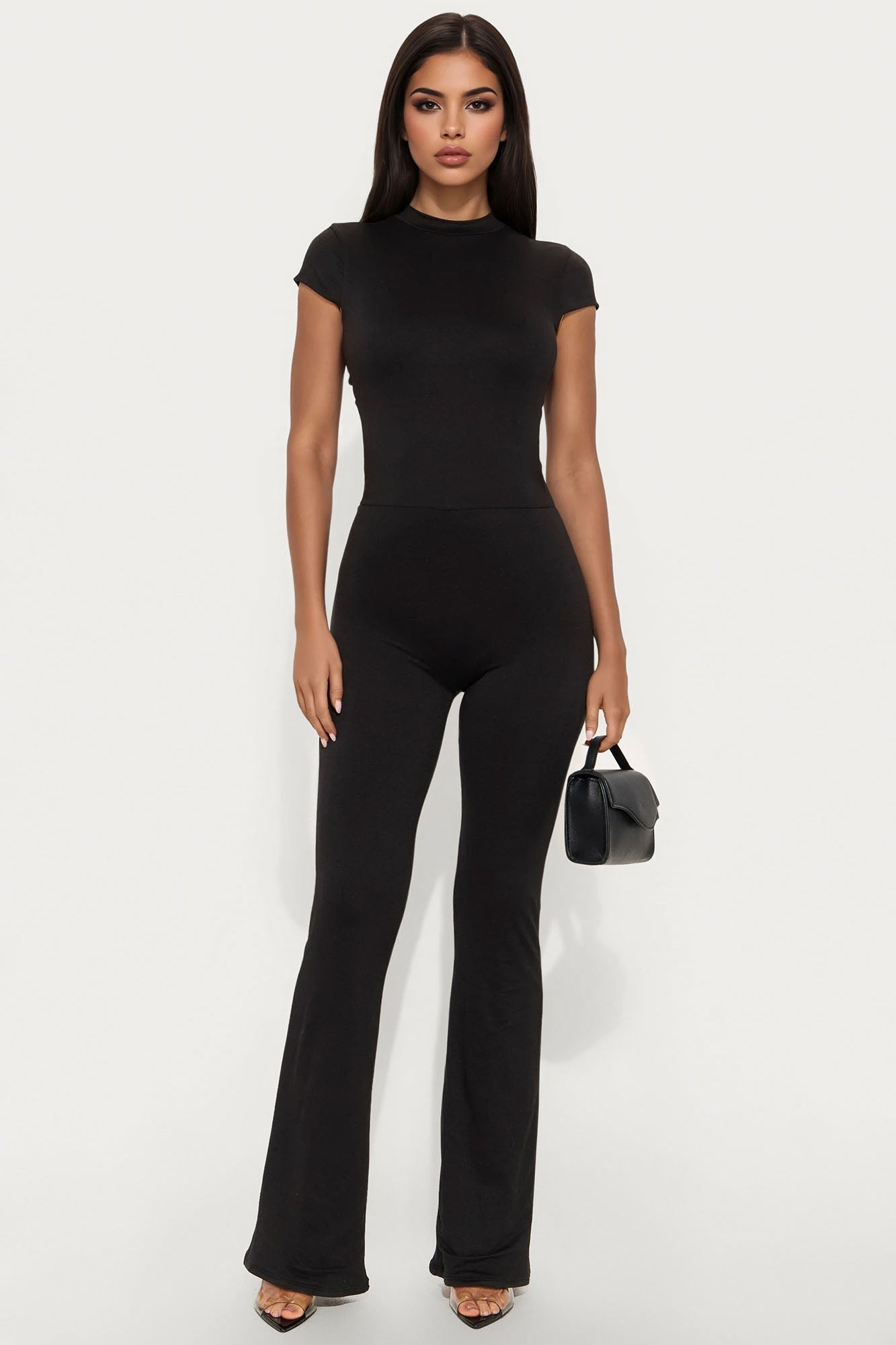 Savanna Short Sleeve Open Back Jumpsuit - Black