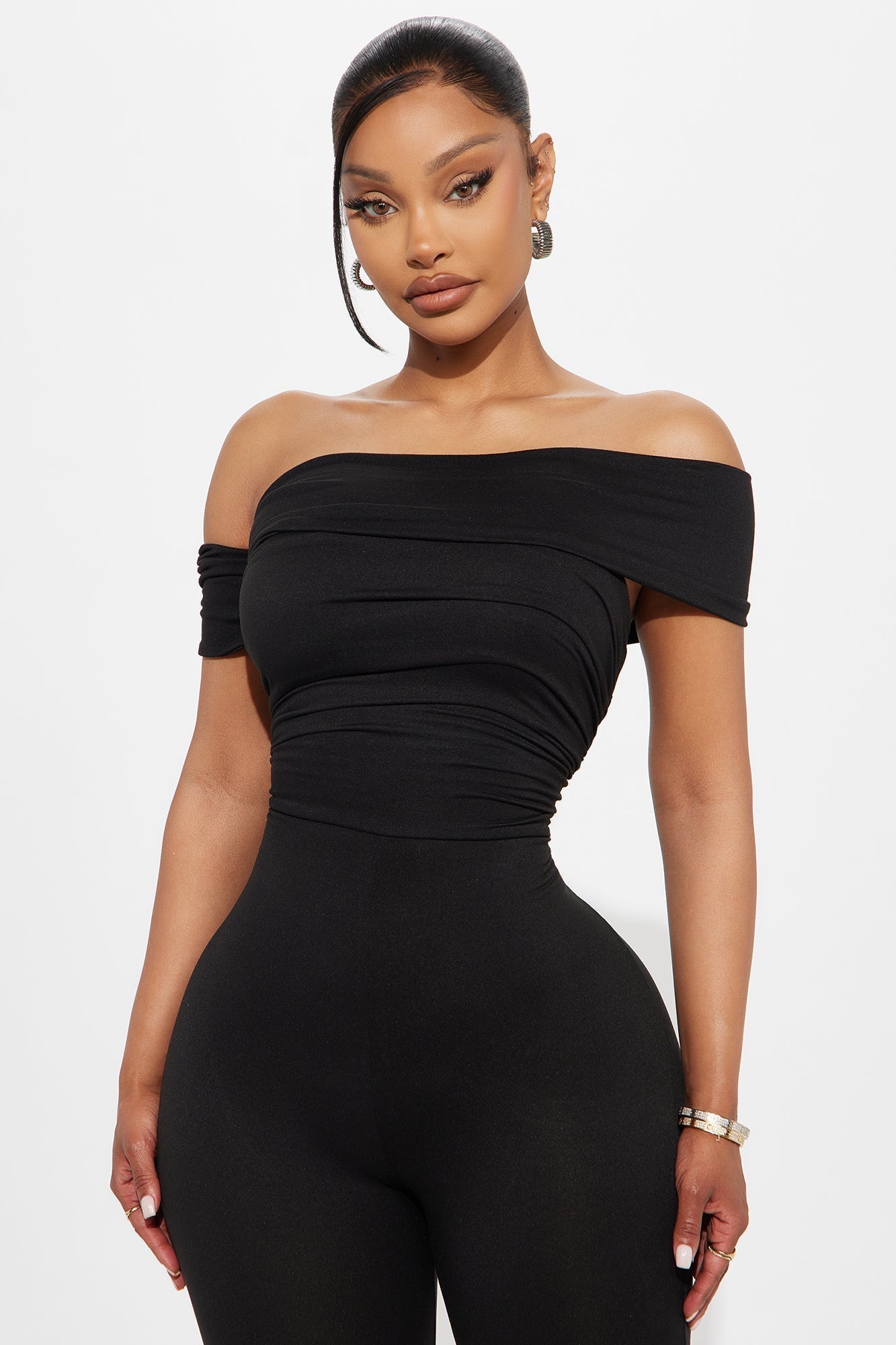 Janice Off Shoulder Capri Jumpsuit - Black