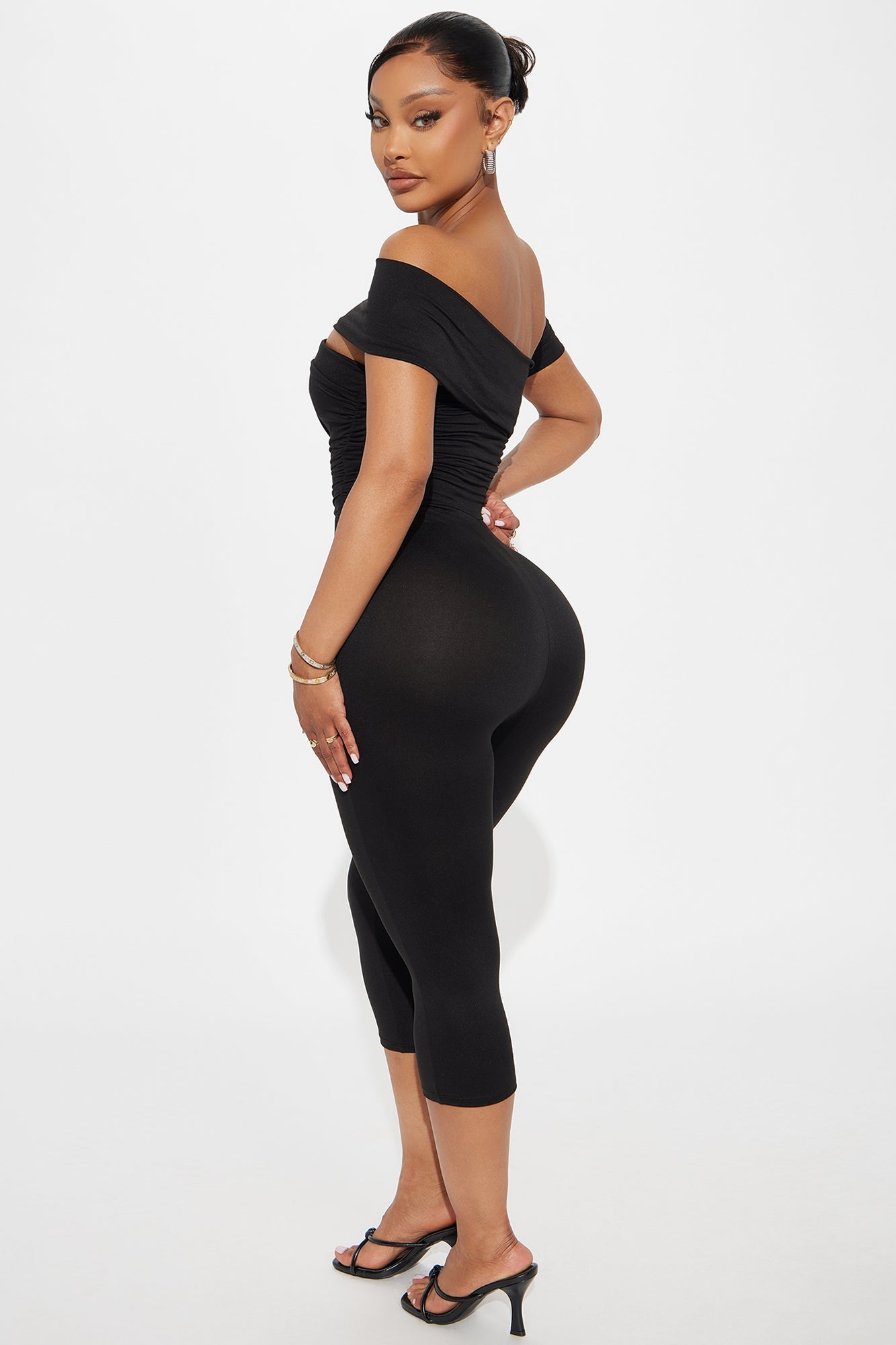 Janice Off Shoulder Capri Jumpsuit - Black