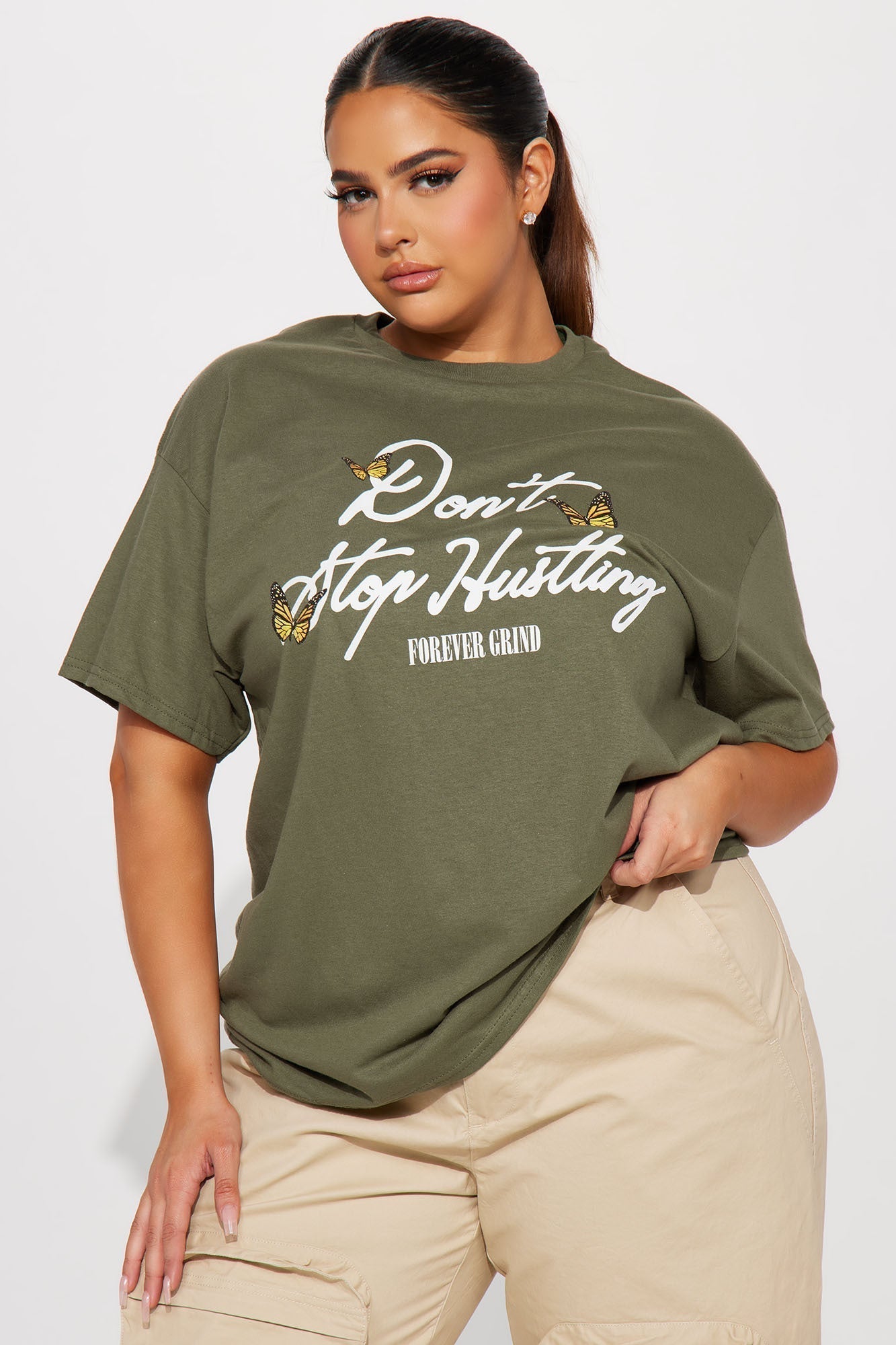 Don't Stop Hustling Graphic Tshirt - Olive