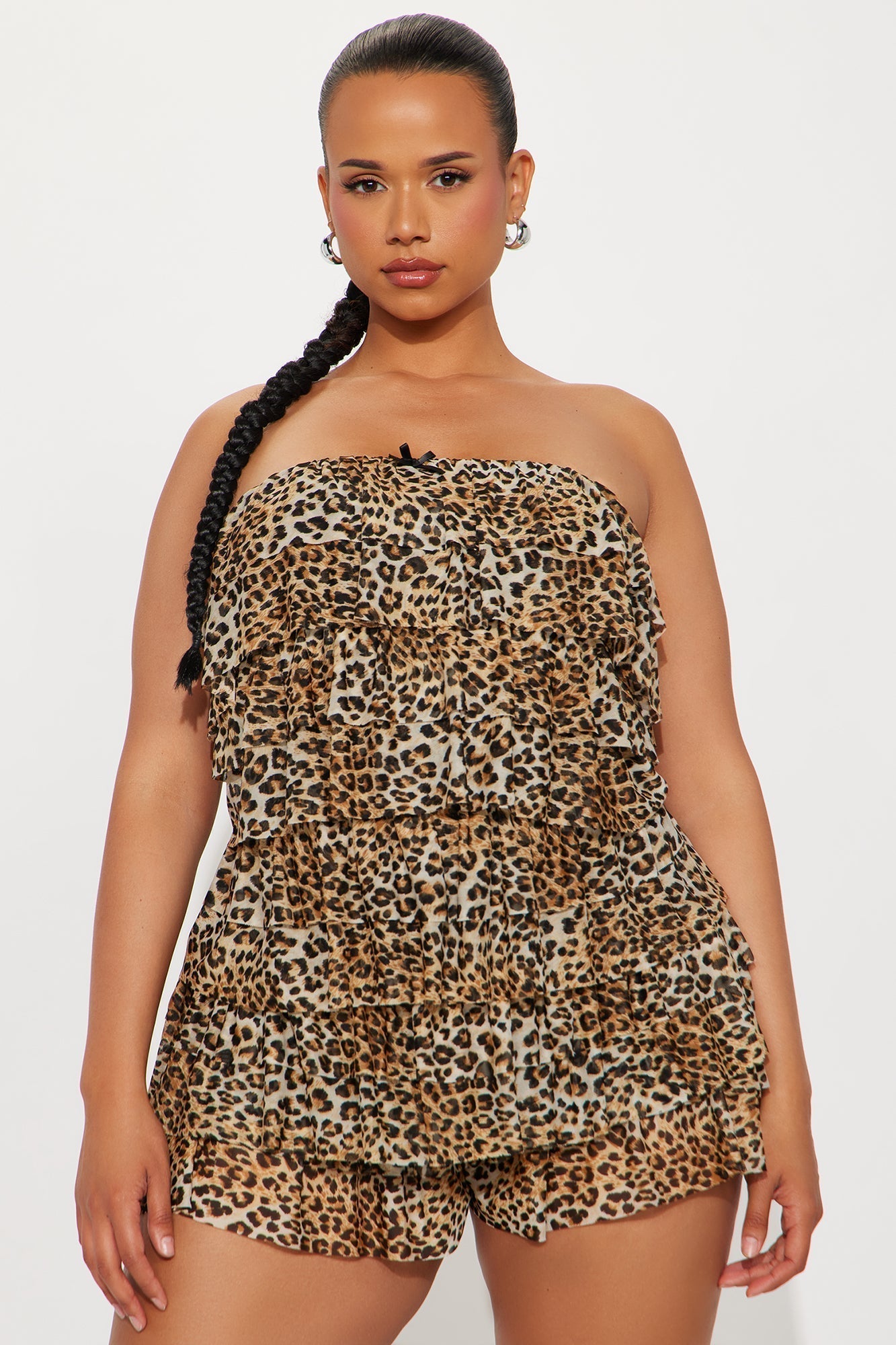 Kerrington Mesh Ruffle Romper - Leopard