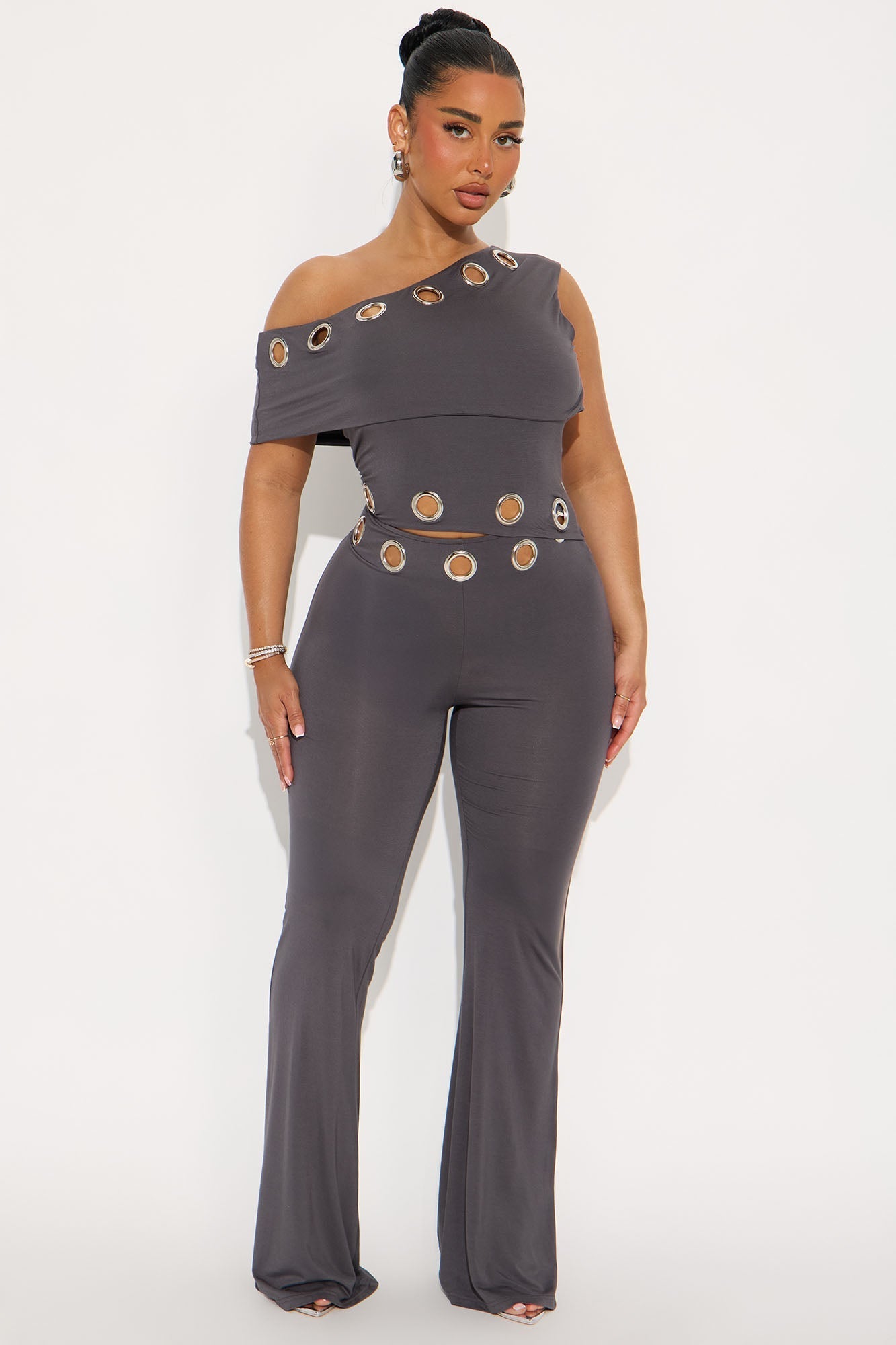 Fill In The Blanks Grommet Jumpsuit - Charcoal