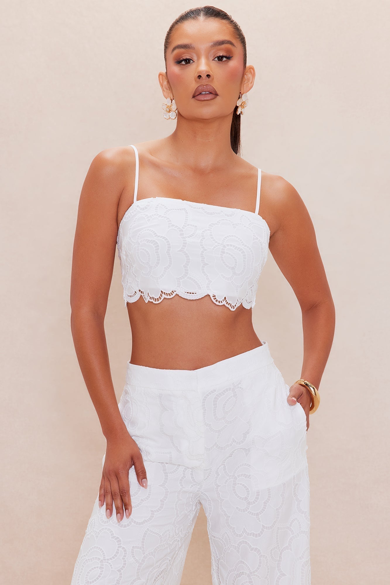 Carolina Embroidered Crop Top - White
