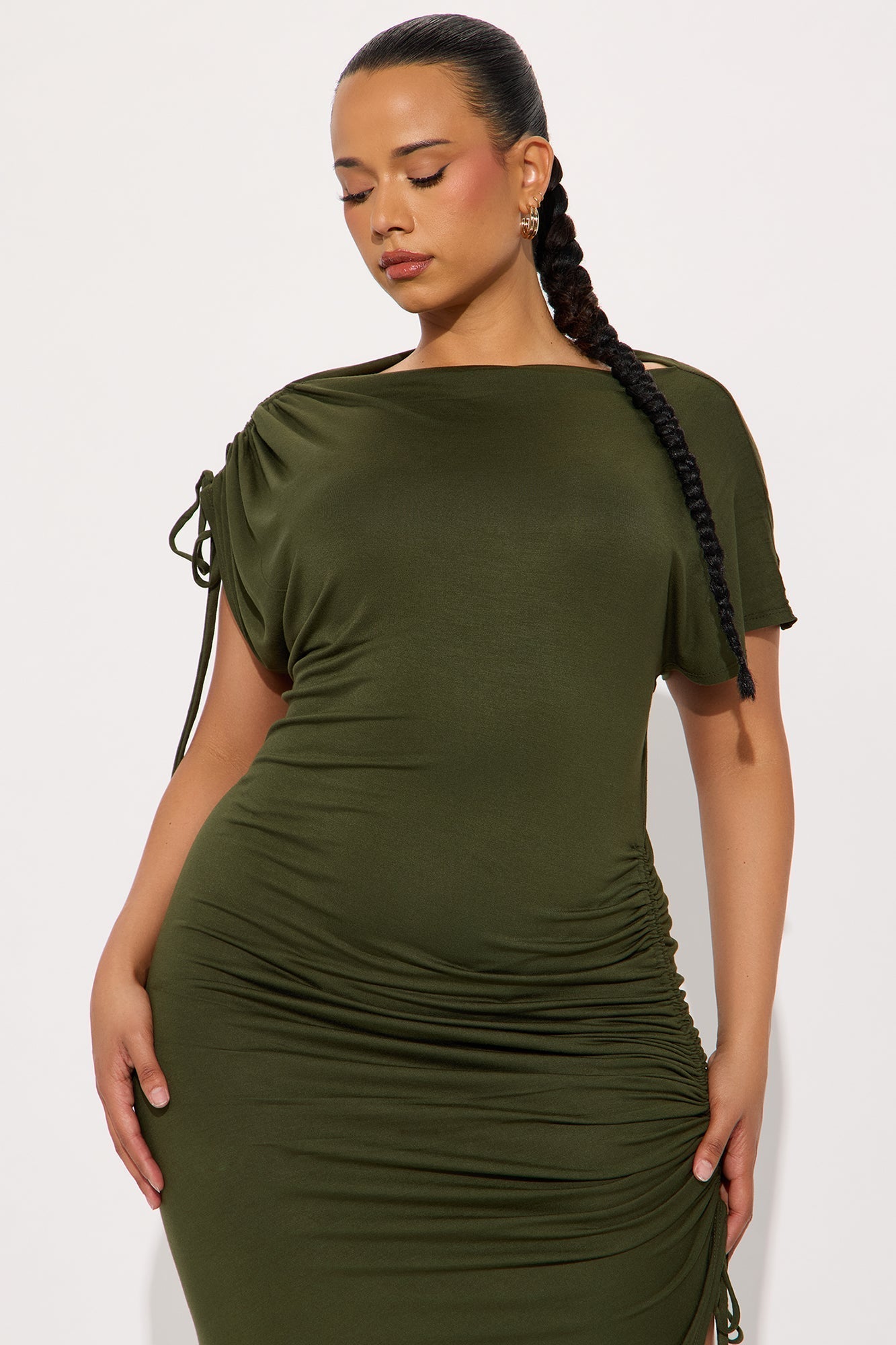 Kimberly Ruched Short Sleeve Dress - Olive