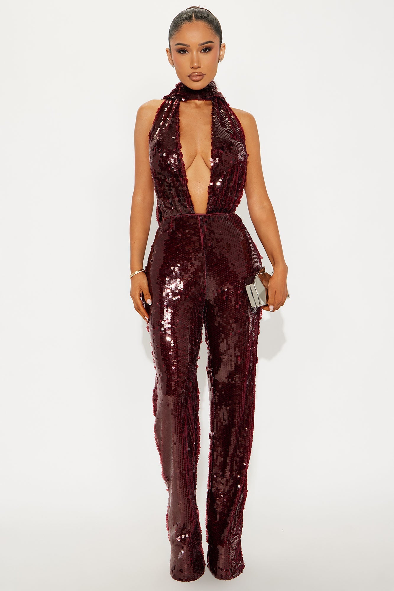 Show Some Love Sequin Jumpsuit - Burgundy