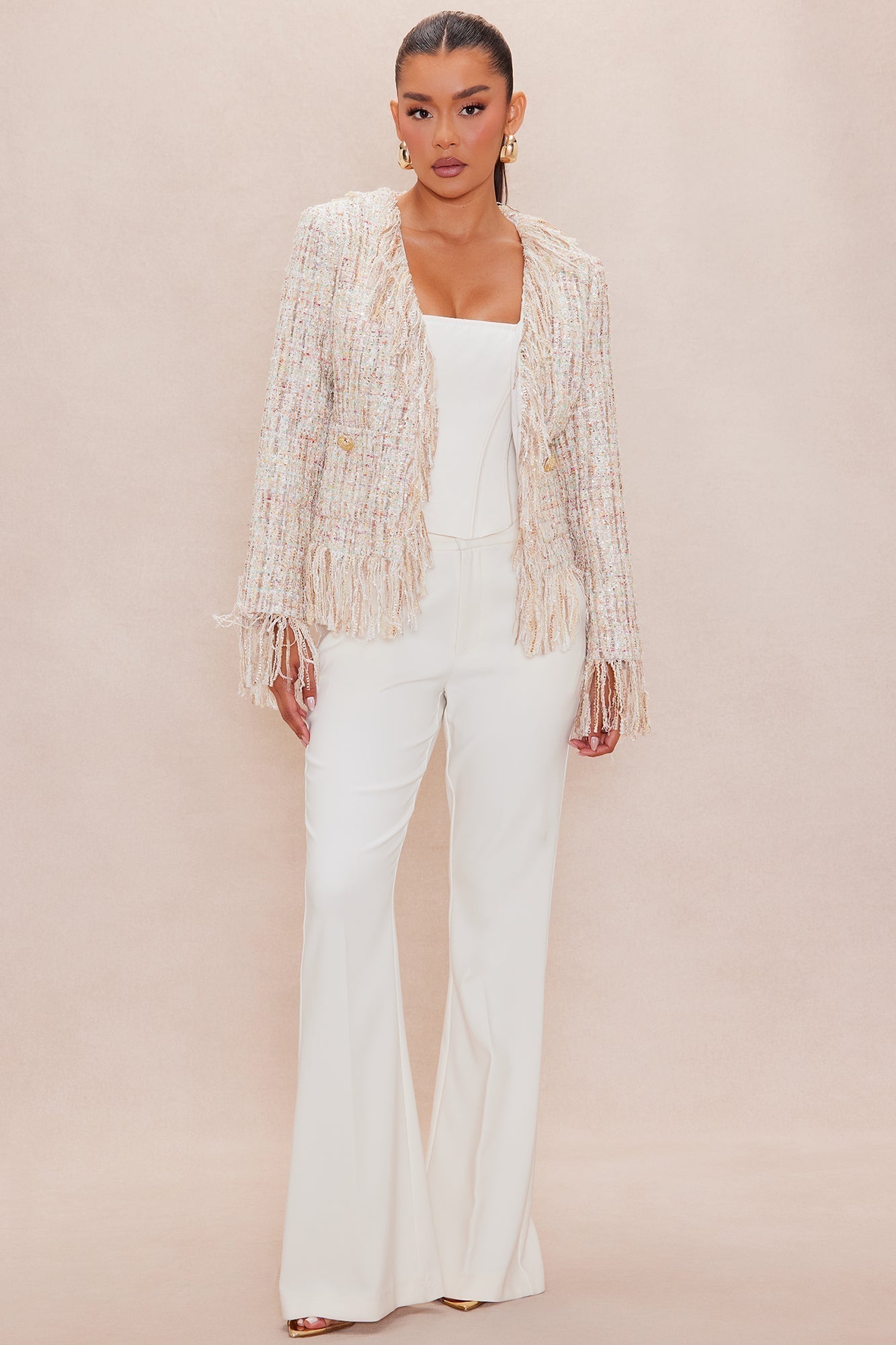 Fatima Fringe Tweed Blazer - Natural/Combo