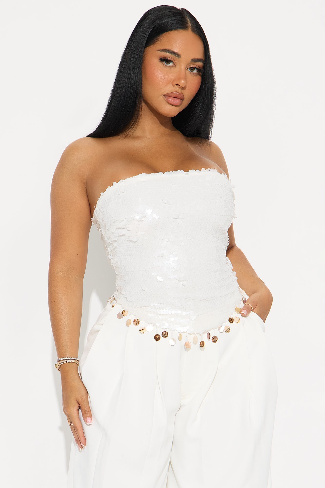 Never Settle Sequin Top - White