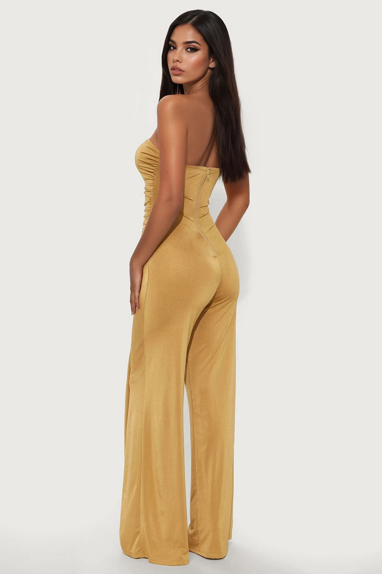 Sunlit Diva Strapless Wide Leg Jumpsuit - Gold