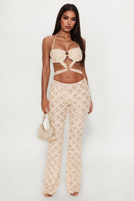 Cleo Textured Jumpsuit - Nude