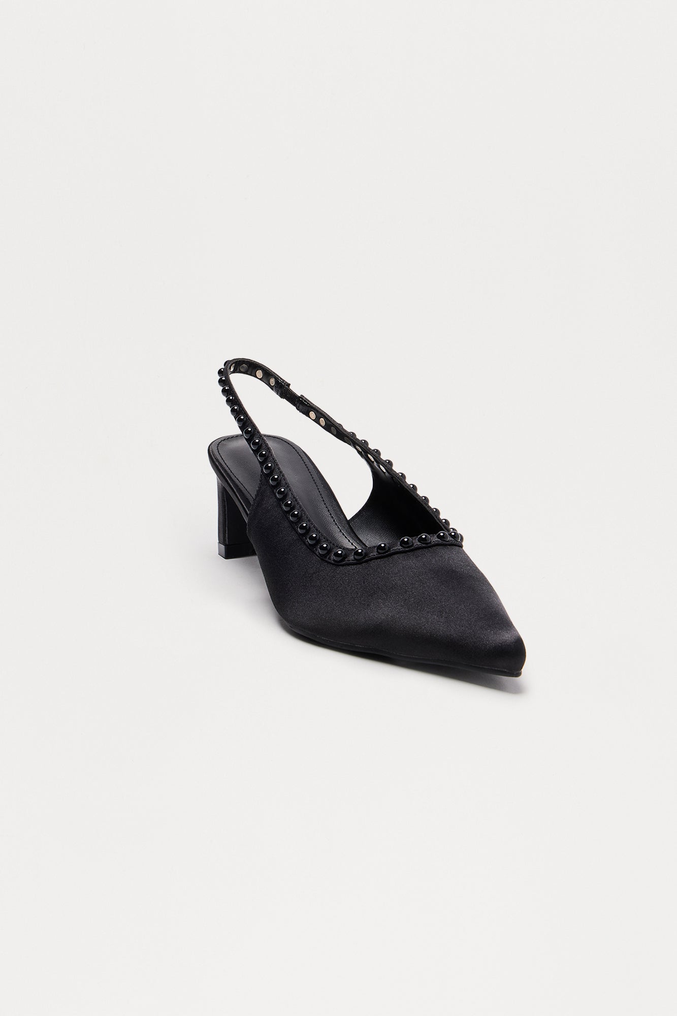 Amore Satin Pearl Pumps - Black