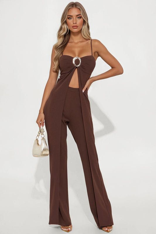 Sleek Perfection Wide Leg Jumpsuit - Chocolate