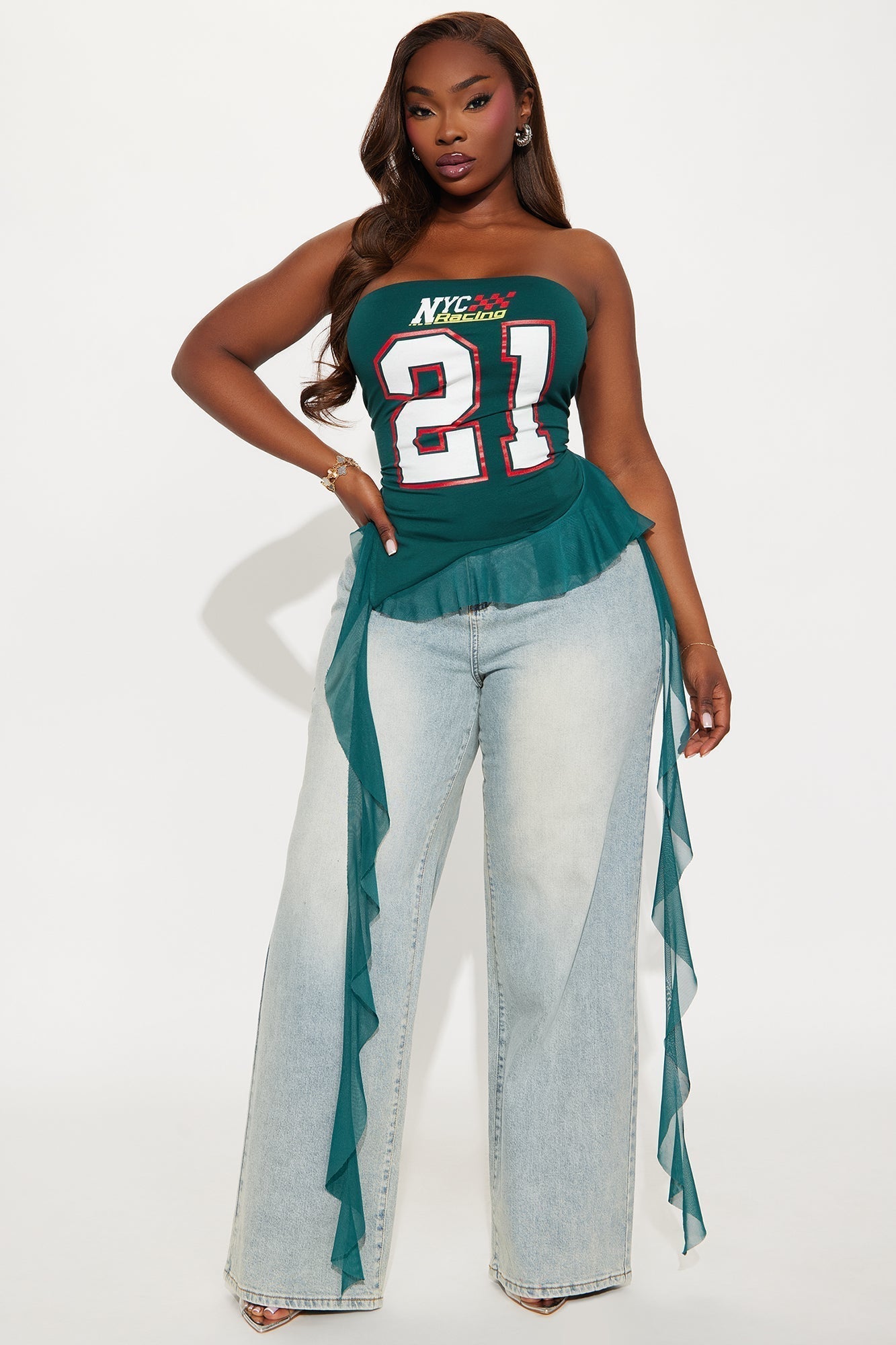 Here To Win Ruffle Tube Top - Hunter Green