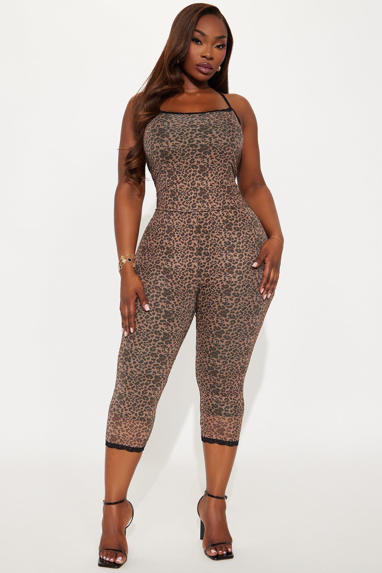 Night On Fire Capri Mesh Jumpsuit - Leopard