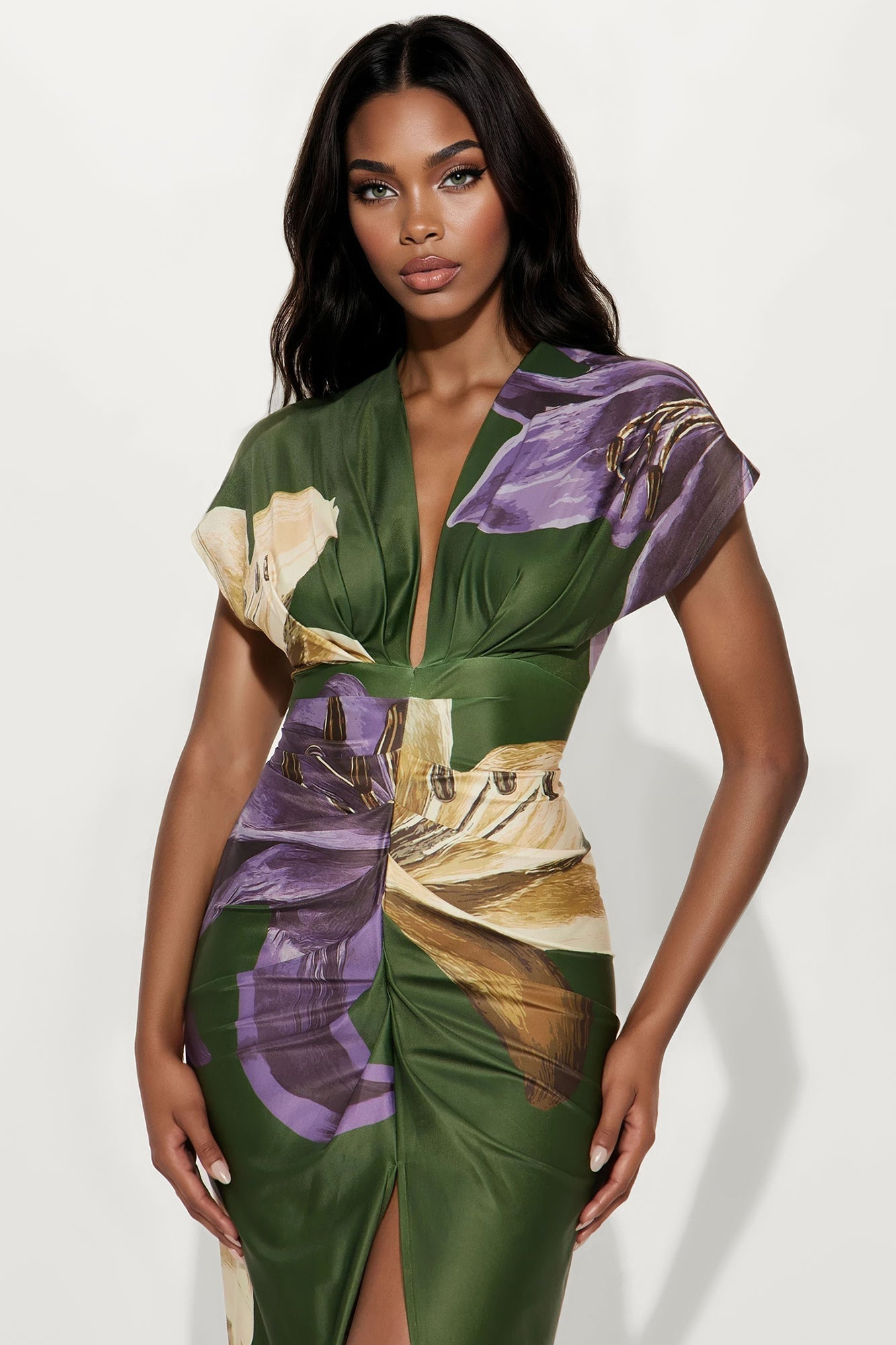 Kamryn Short Sleeve Maxi Dress - Olive/combo