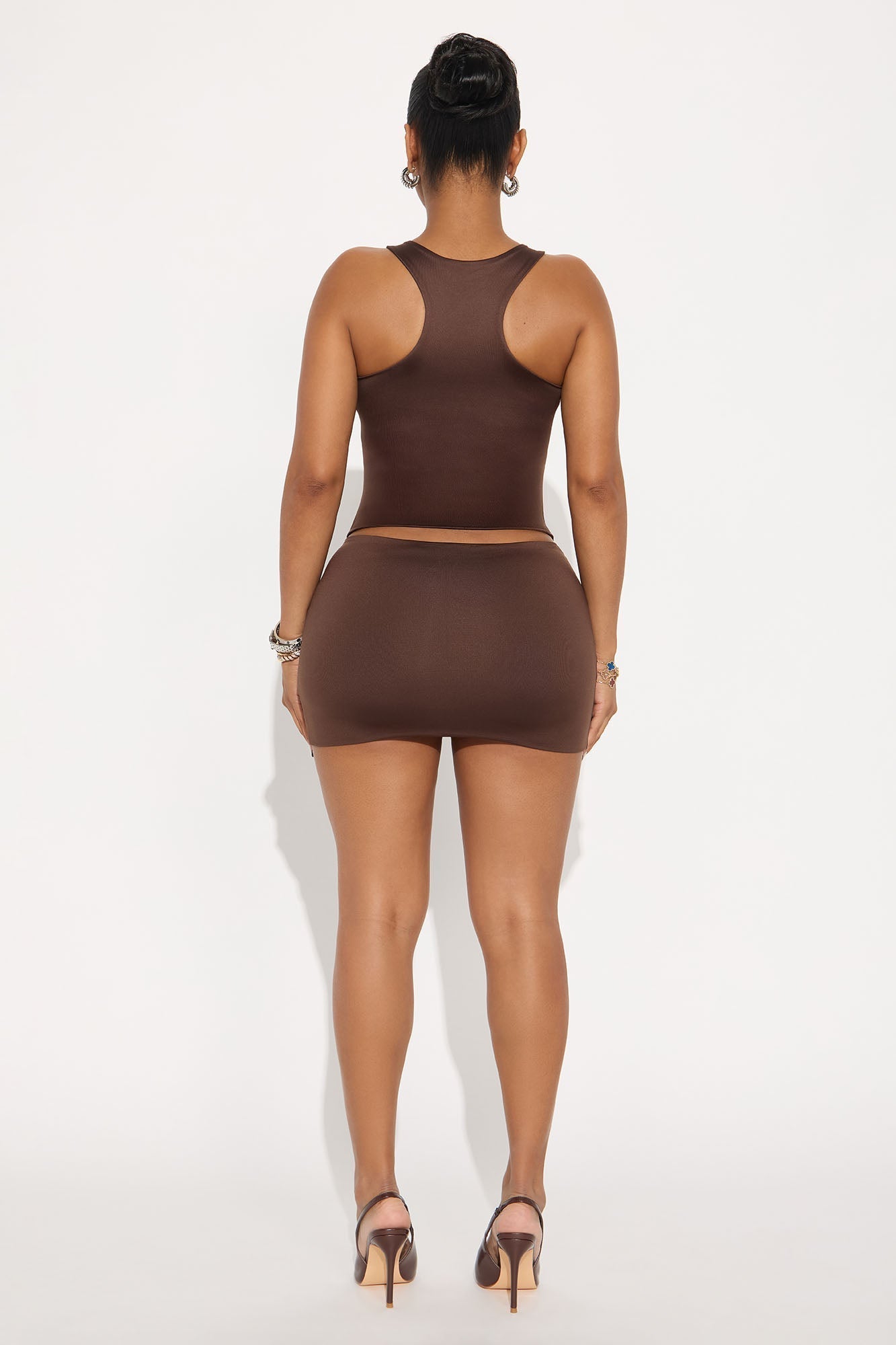 Contour Double Lined High Neck Tank Top - Chocolate