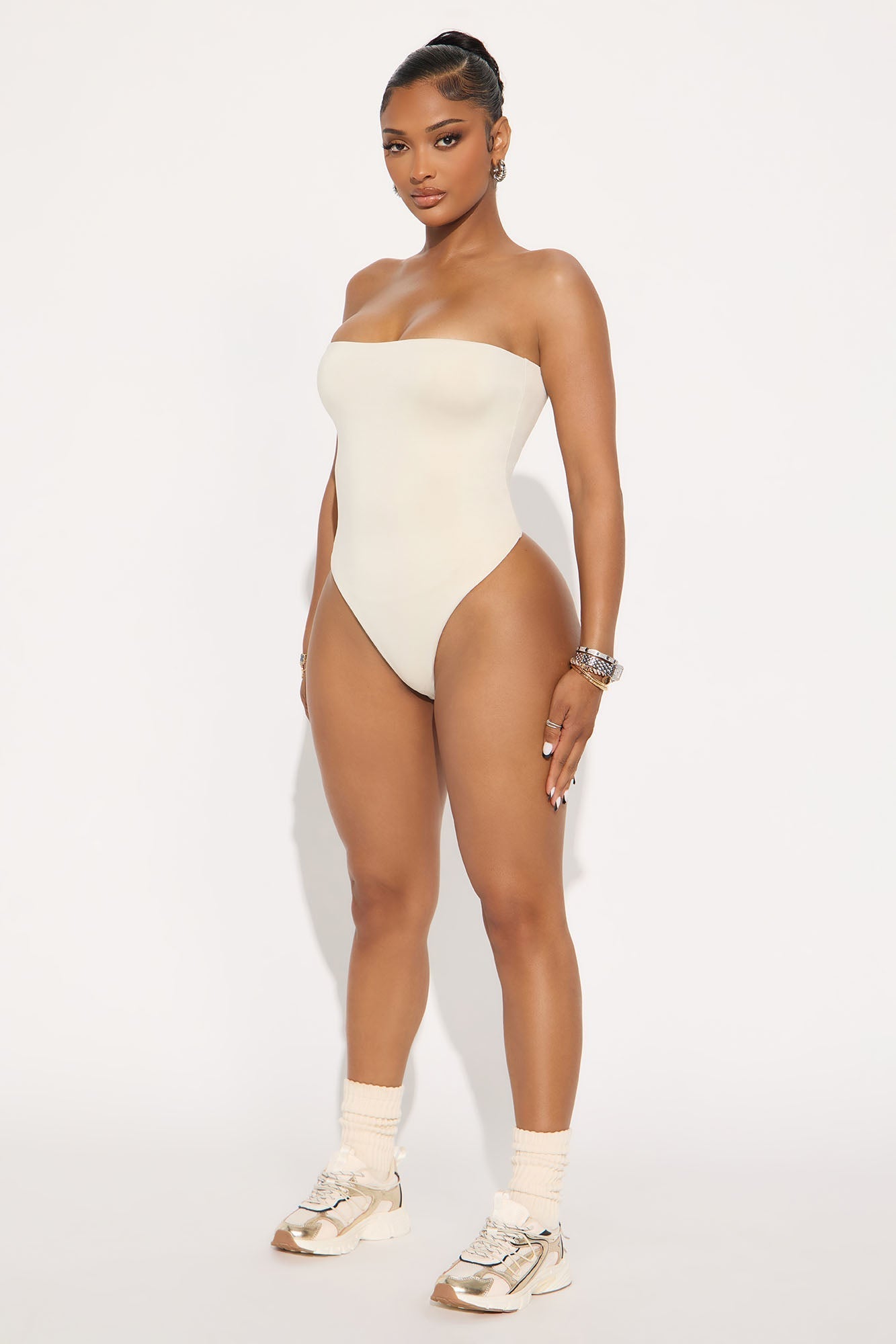 Contour Double Lined Strapless Bodysuit - Bone