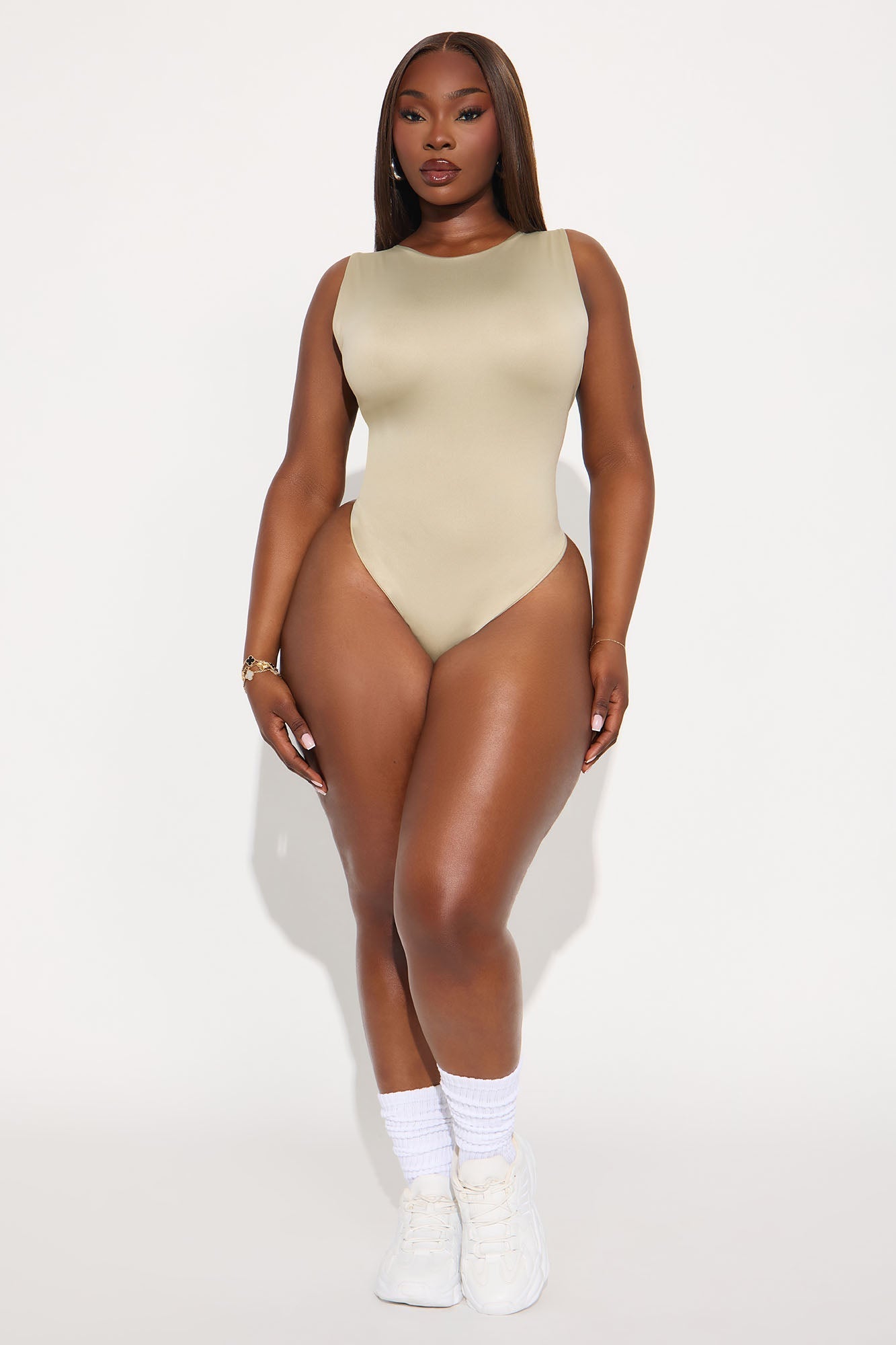 Contour Double Lined Scoop Neck Bodysuit - Stone