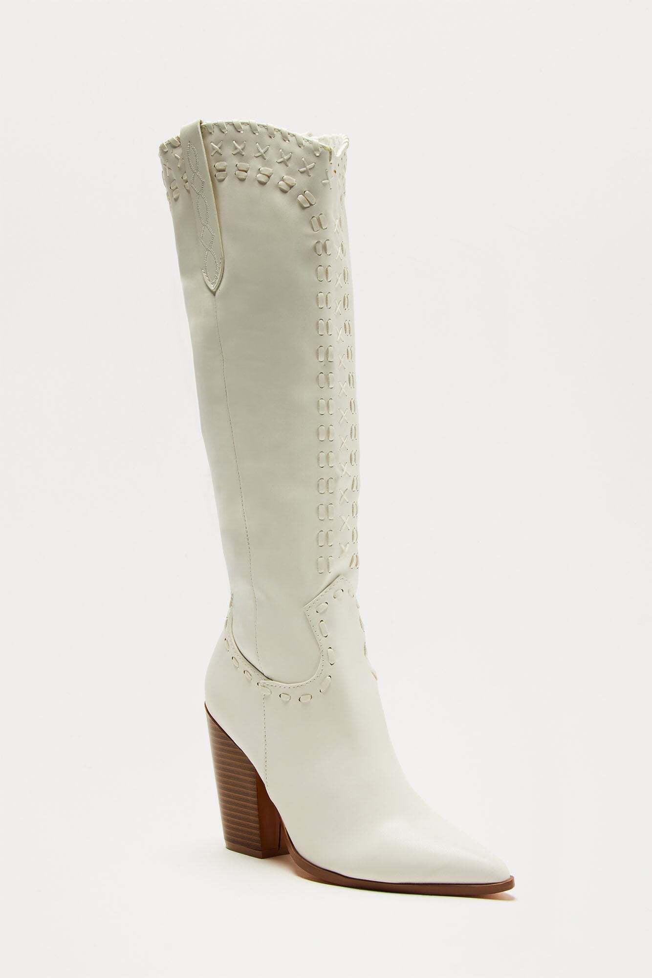 Austin Knee High Cowboy Boots - White