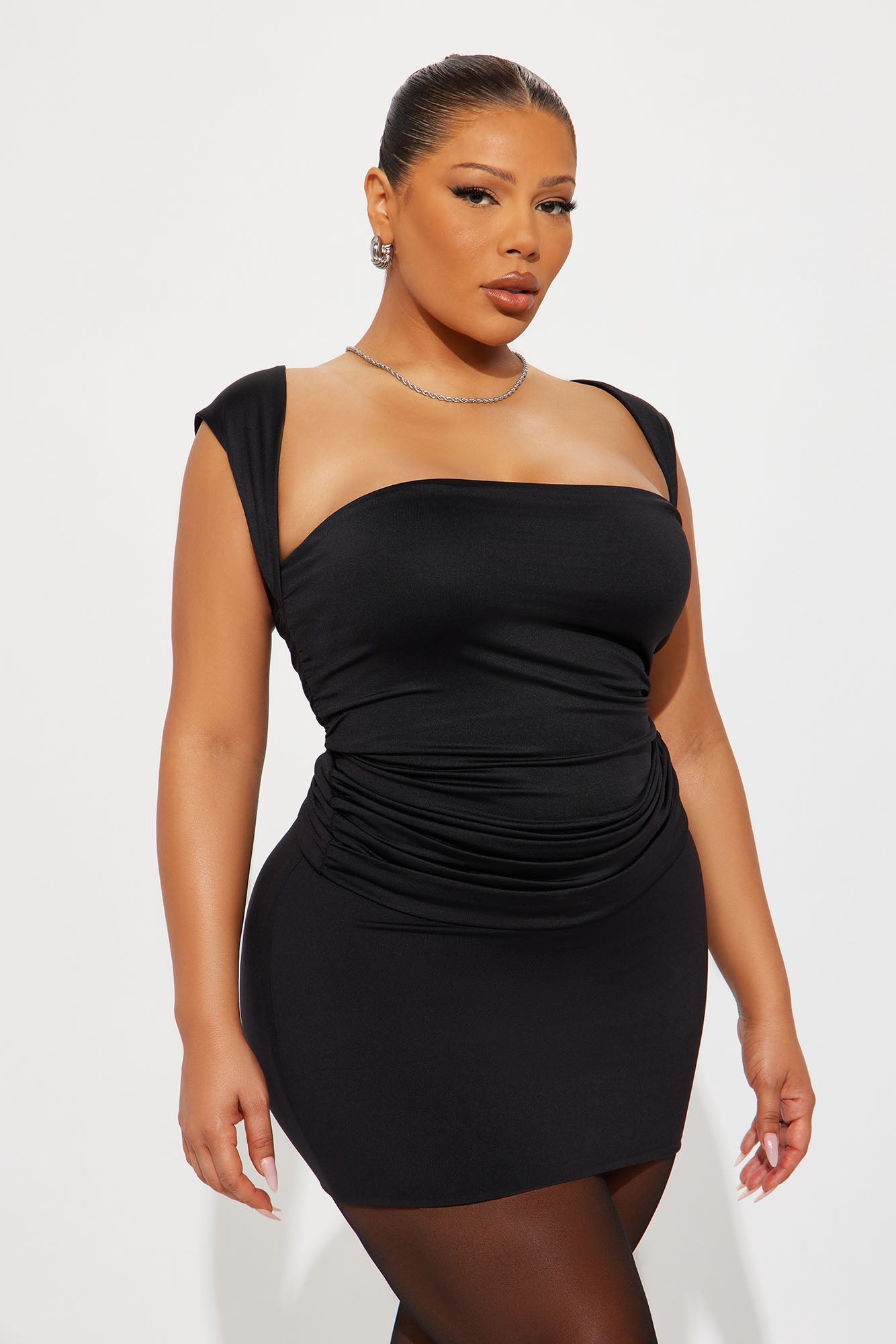 Contour Double Lined Straight Neck Tank Top - Black