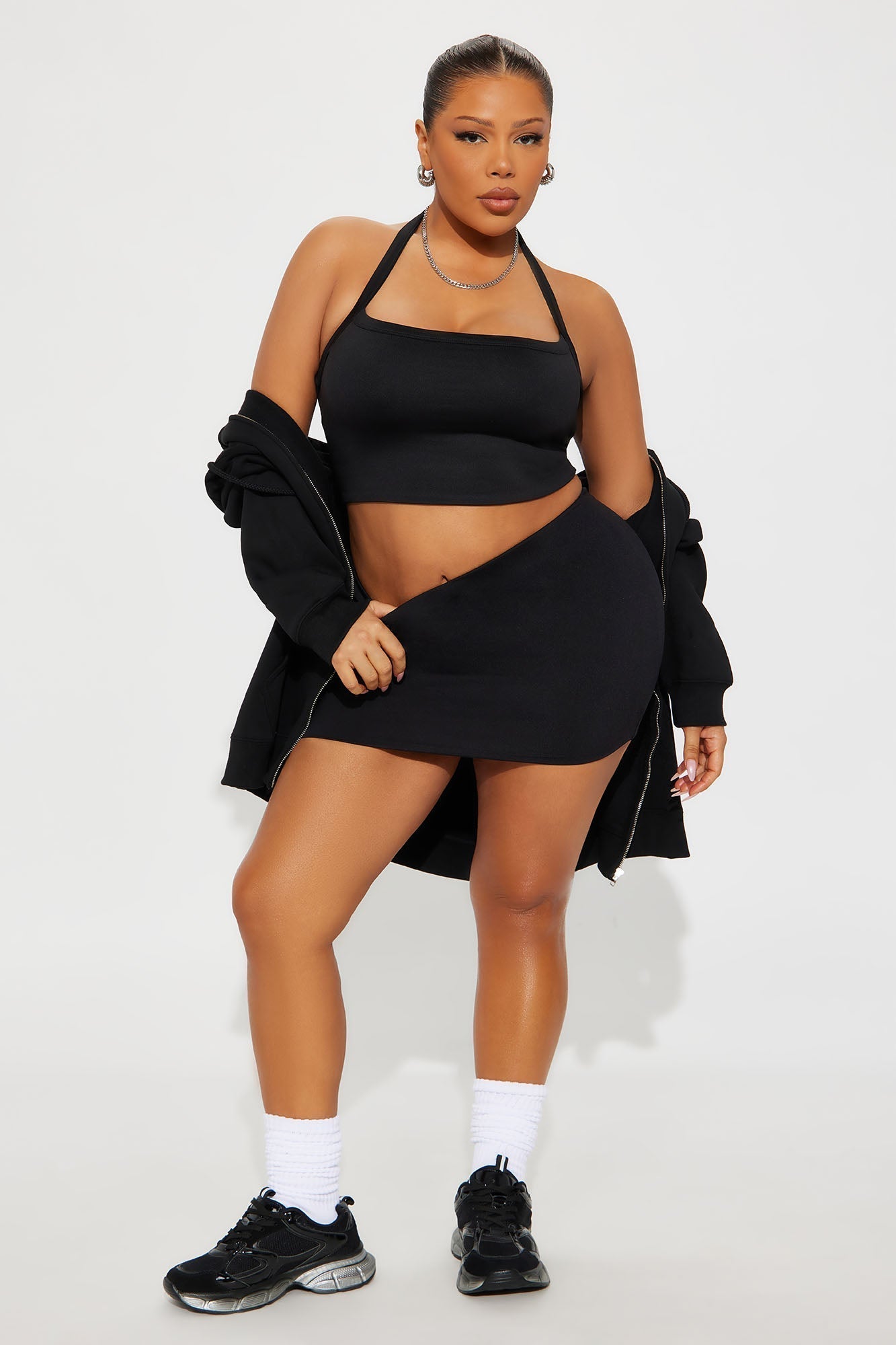 Contour Double Lined Cropped Halter Top - Black