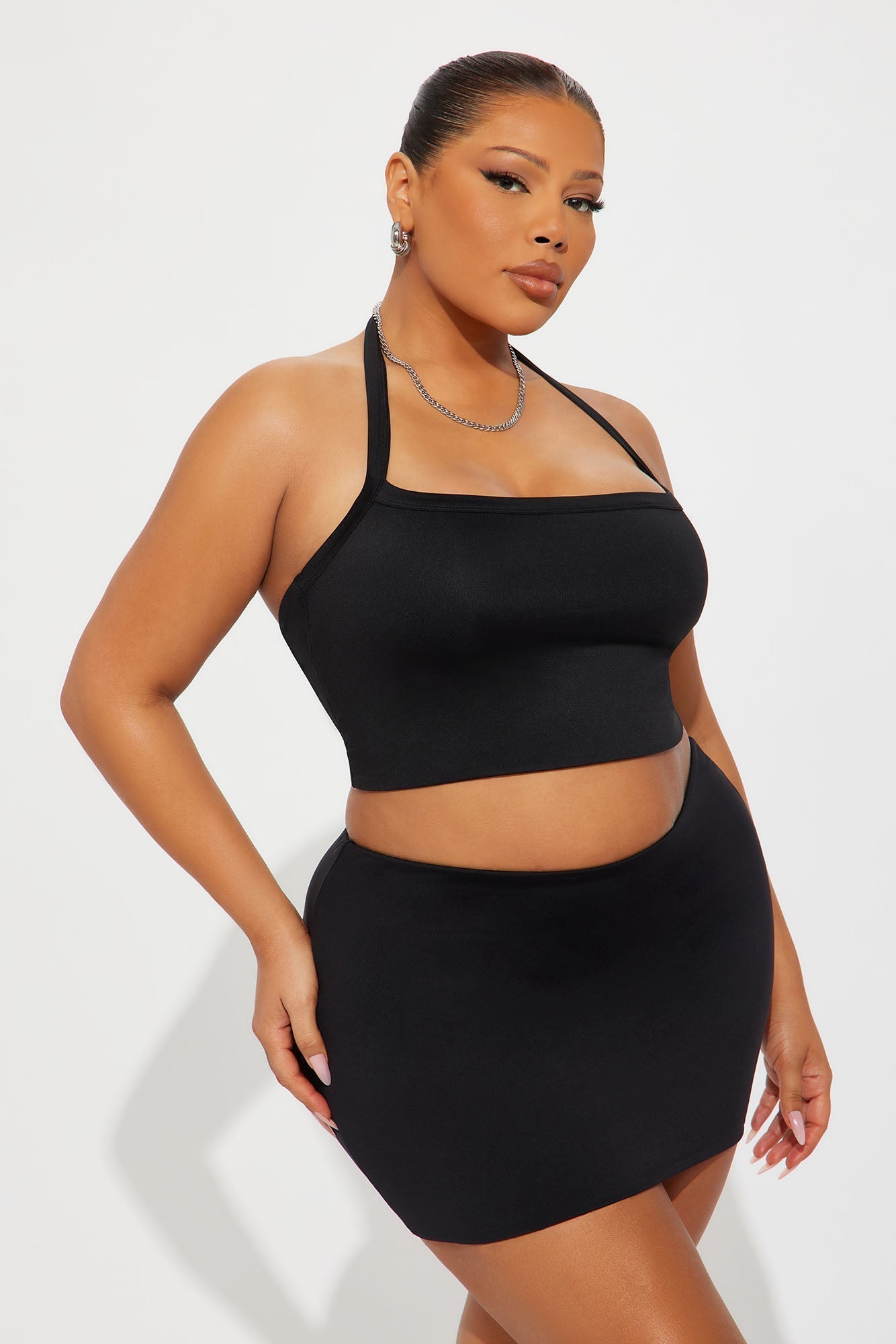 Contour Double Lined Cropped Halter Top - Black