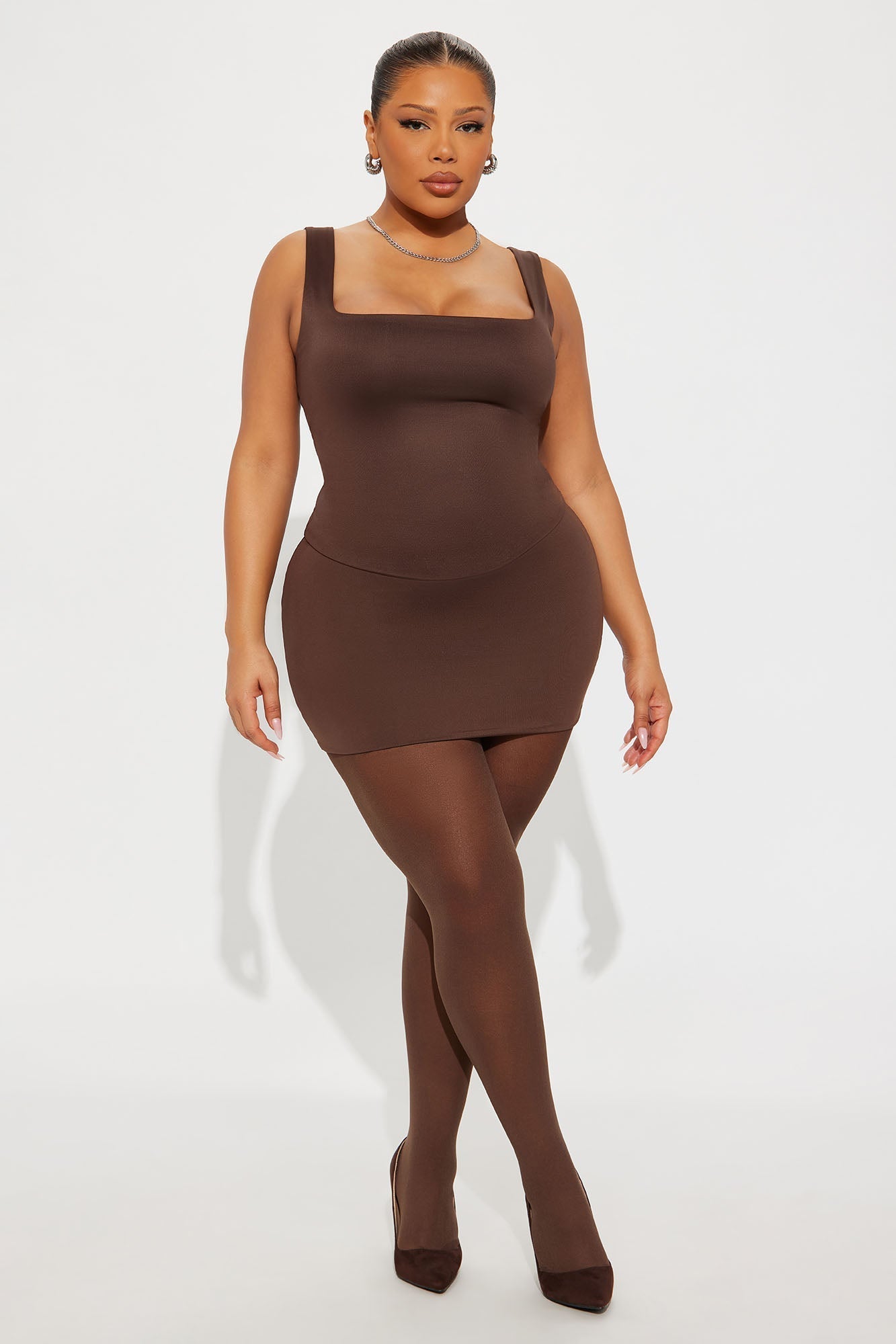 Contour Double Lined Square Neck Tank Top - Chocolate