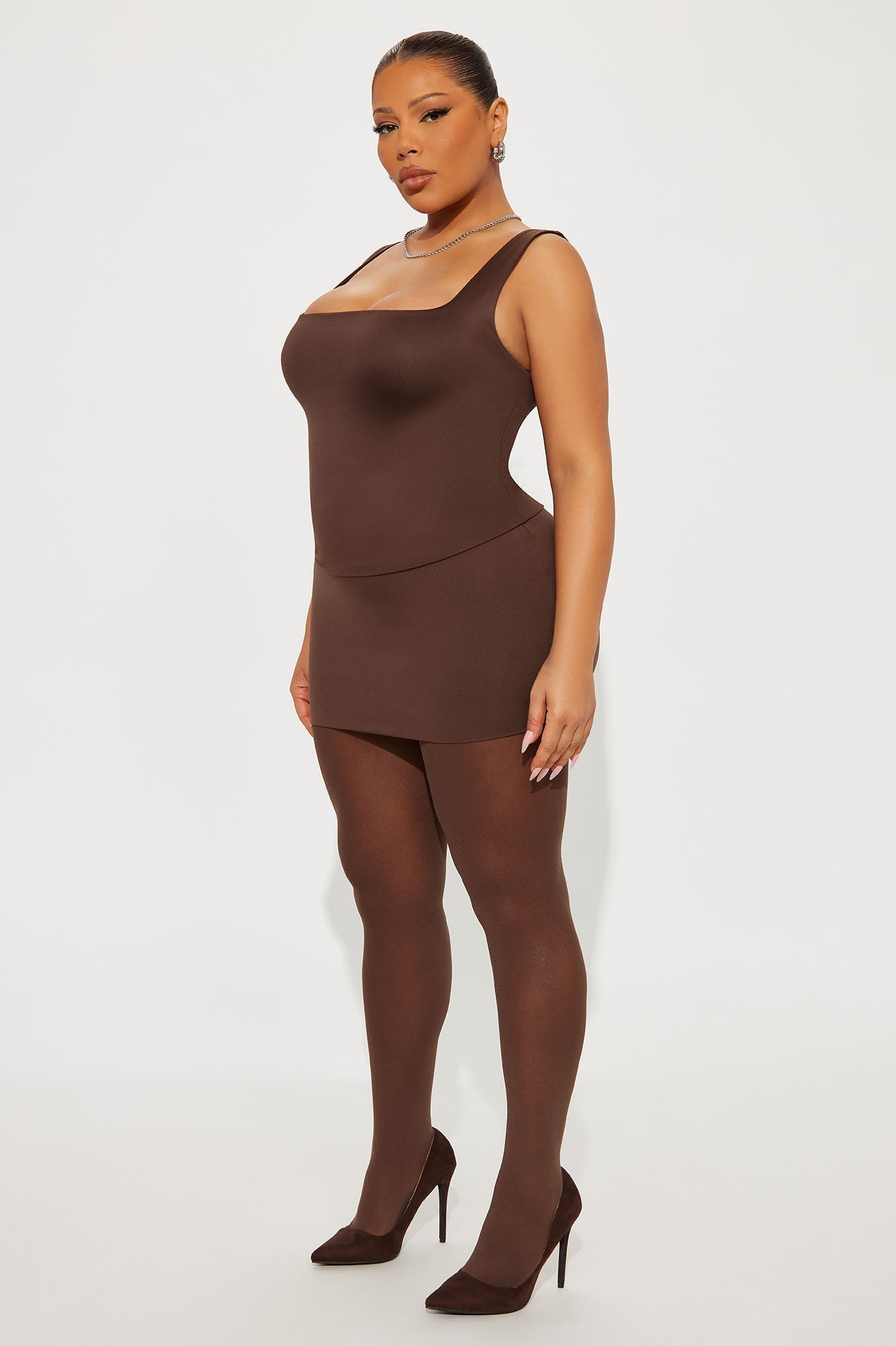 Contour Double Lined Square Neck Tank Top - Chocolate