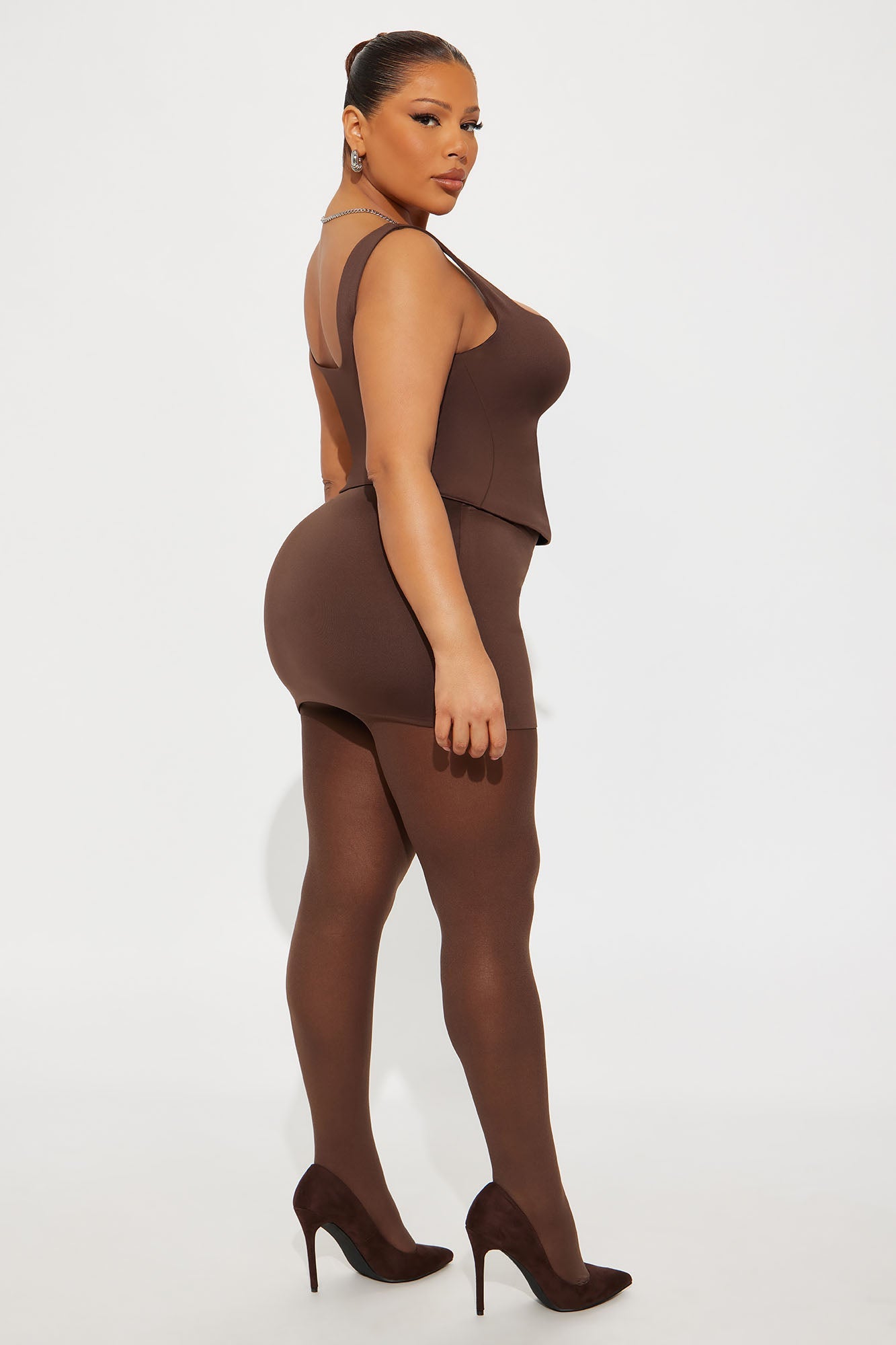 Contour Double Lined Square Neck Tank Top - Chocolate