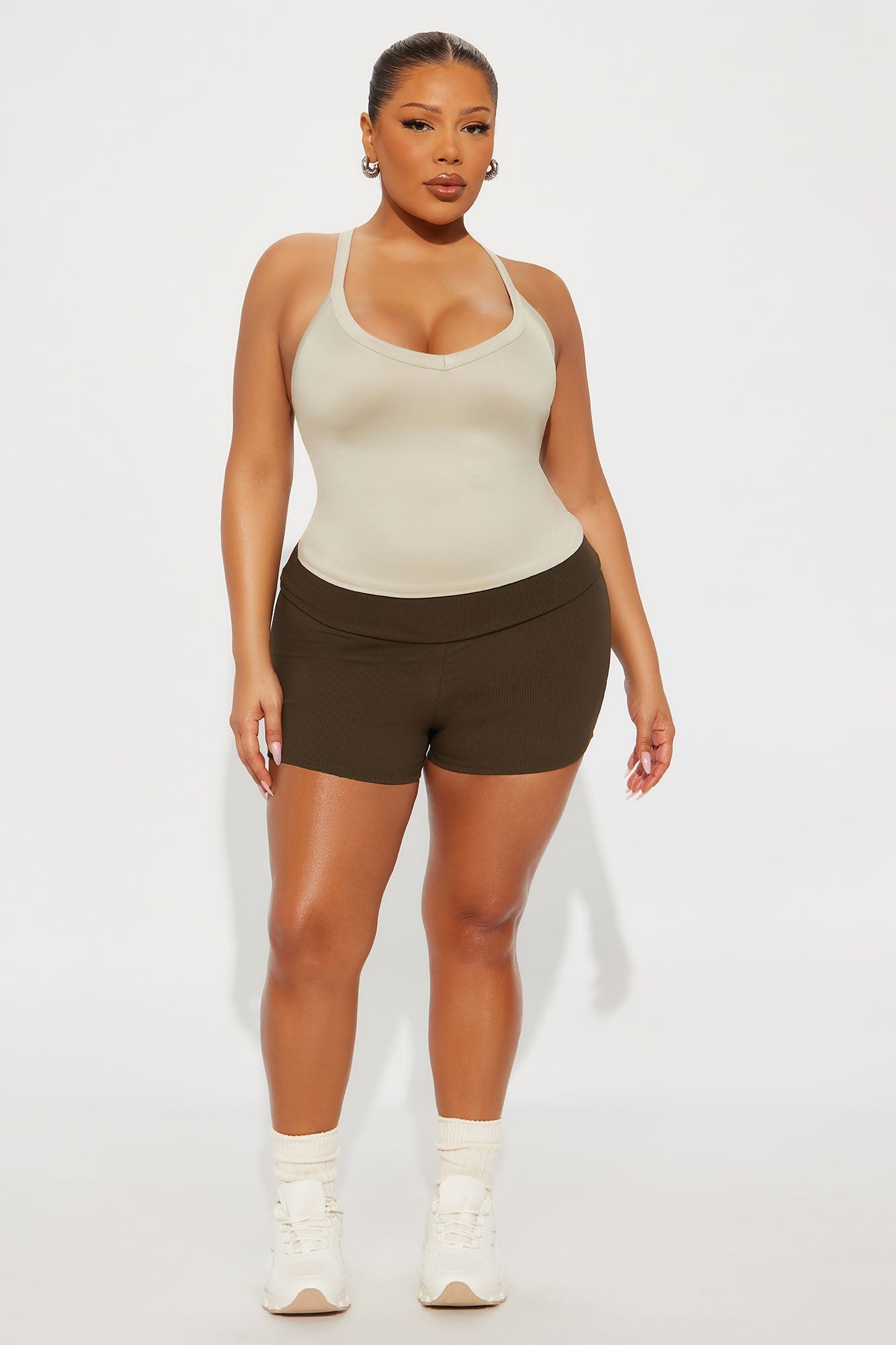 Contour Double Lined V-Neck Tank Top - Stone
