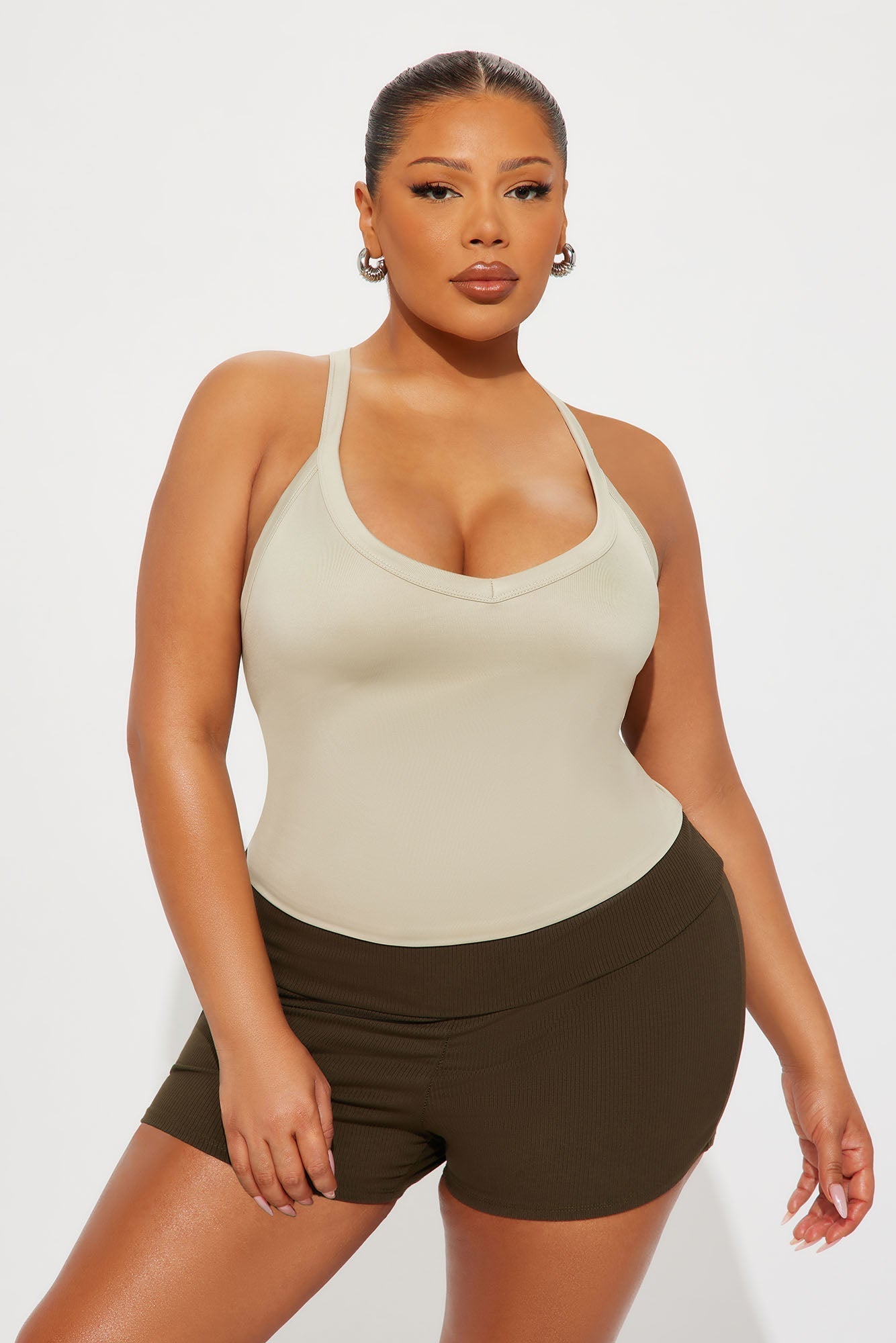 Contour Double Lined V-Neck Tank Top - Stone