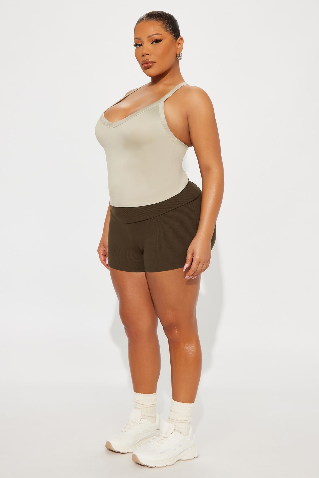 Contour Double Lined V-Neck Tank Top - Stone