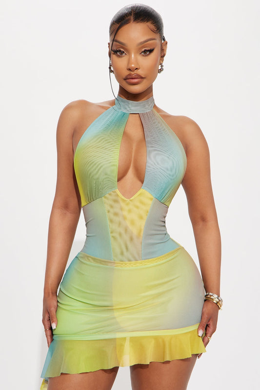 Colors Of Love Mesh Mini Dress - Neon Green