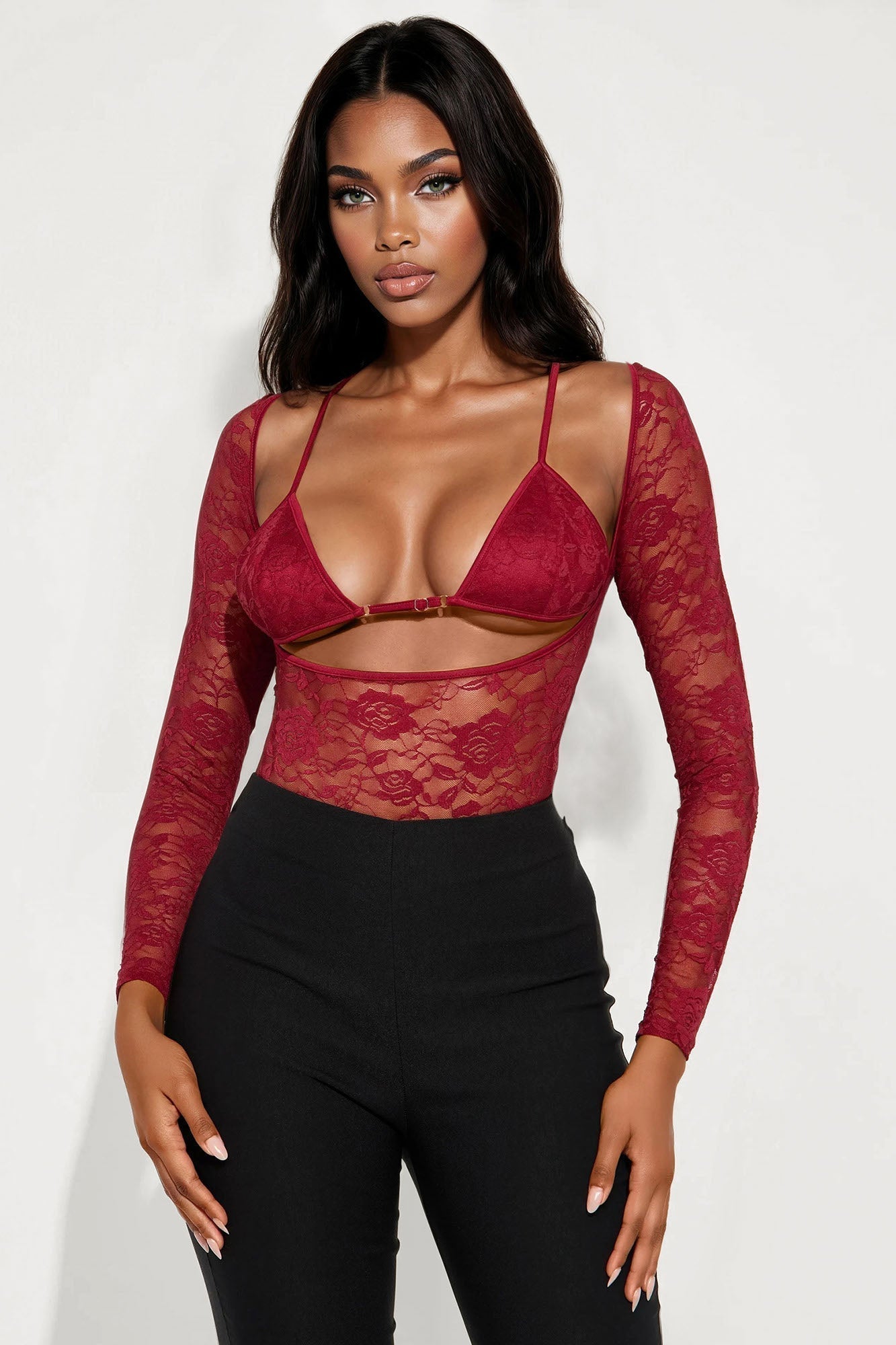 In Control Lace Bodysuit - Burgundy