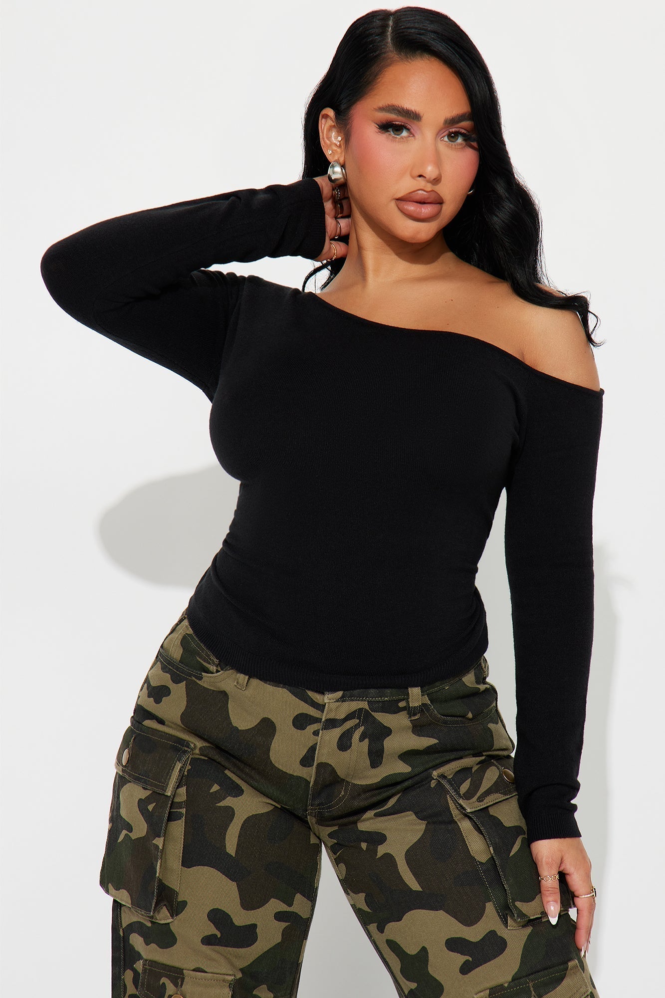 Girl Dinner One Shoulder Sweater - Black