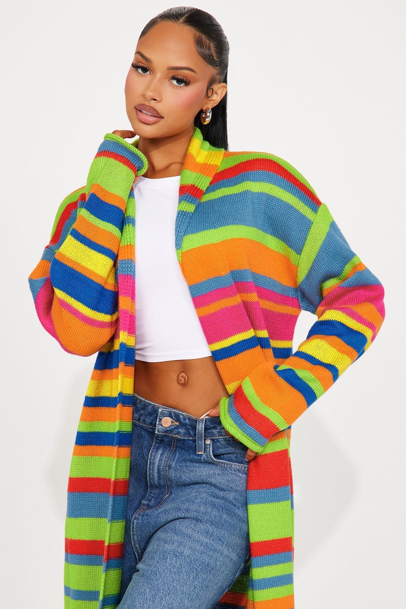 Bright Life Striped Long Cardigan - Multi Color