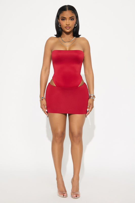 Contour Double Lined Mini Skirt - Red
