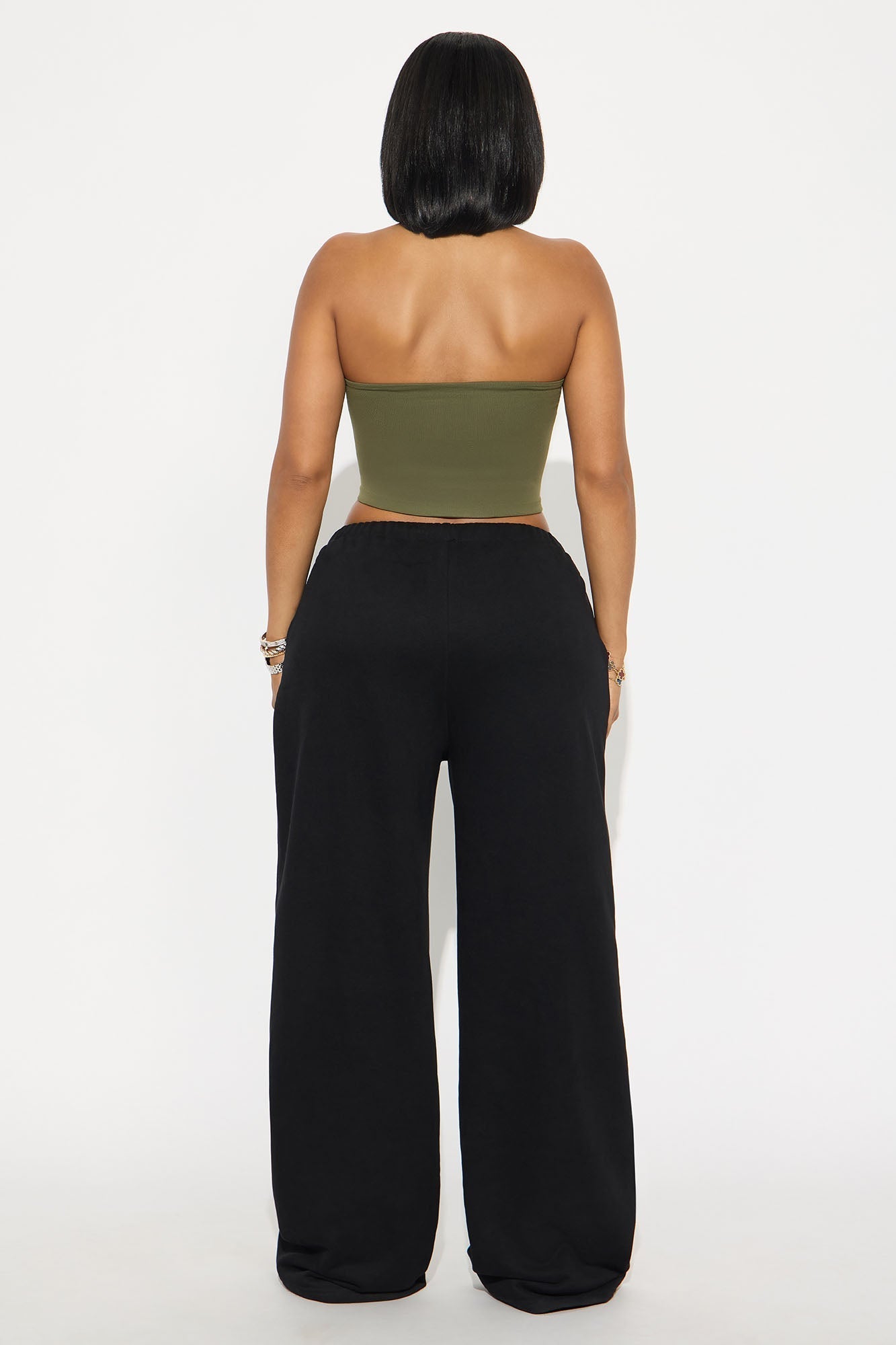 Contour Double Lined Cropped Halter Top - Military Green