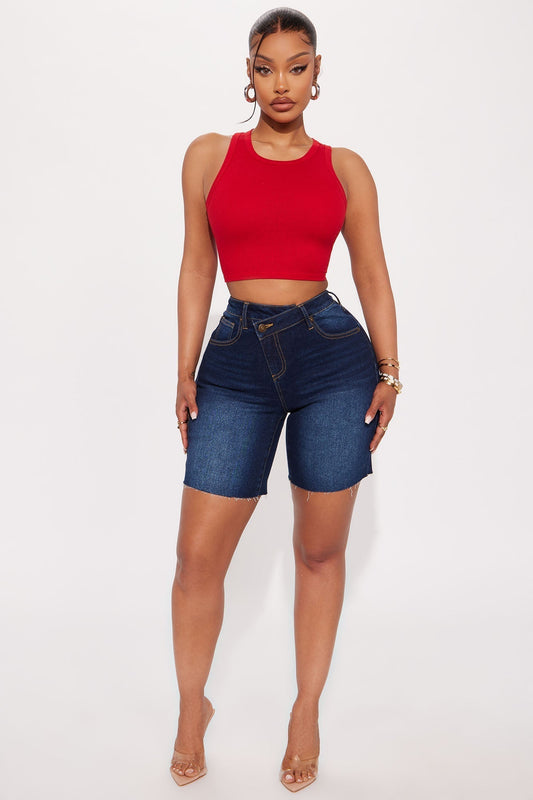Lydie Crossover Bermuda Shorts - Dark Denim