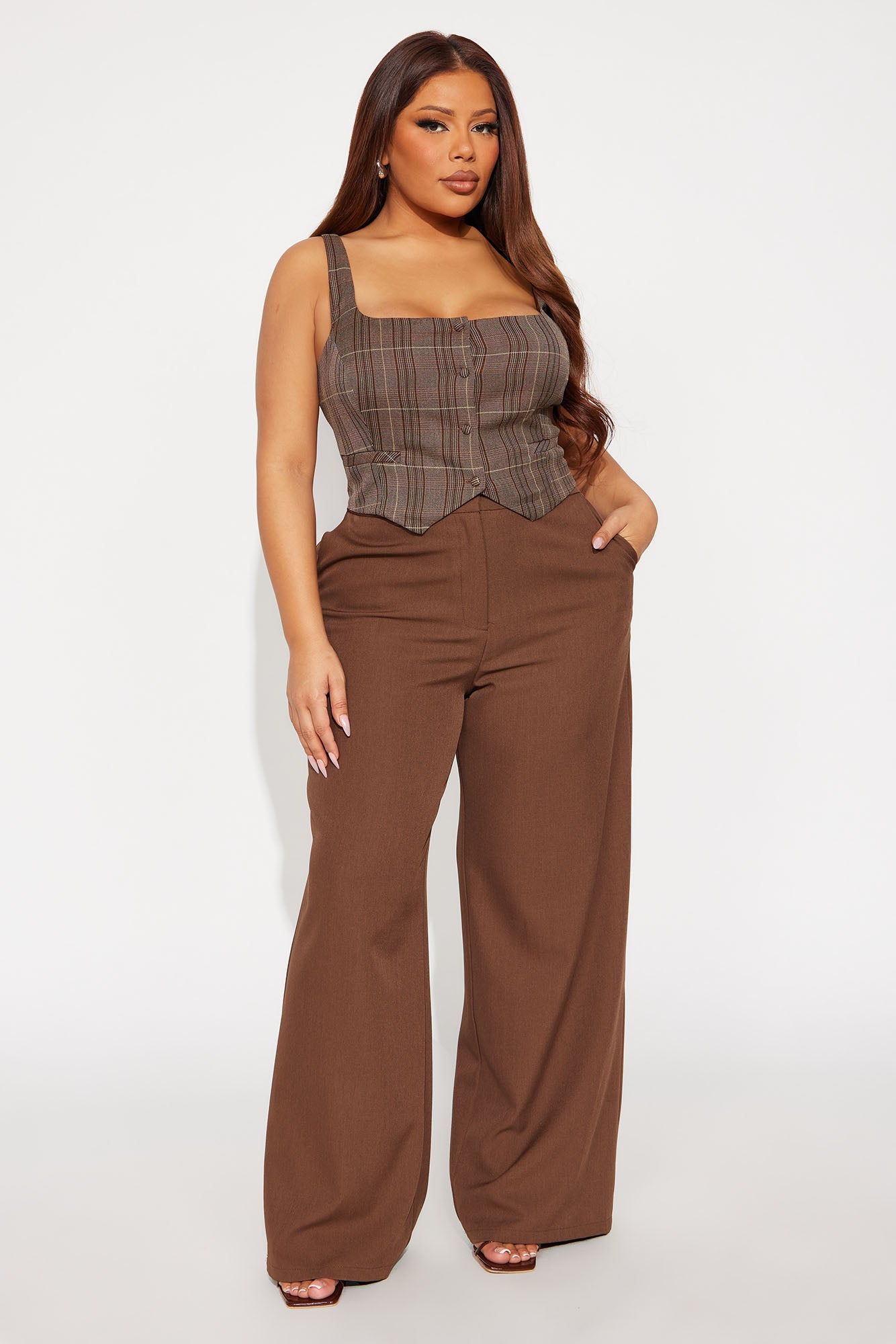 She's The One Plaid Vest - Brown/combo
