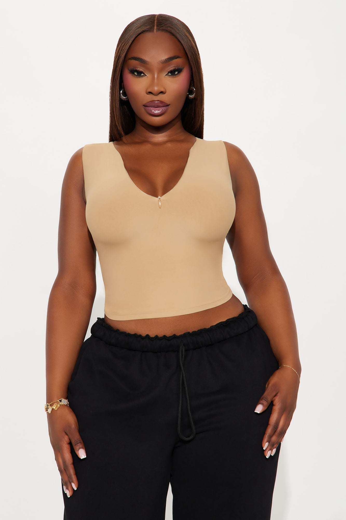 Second Skin Double Lined Zip Front Tank - Mocha