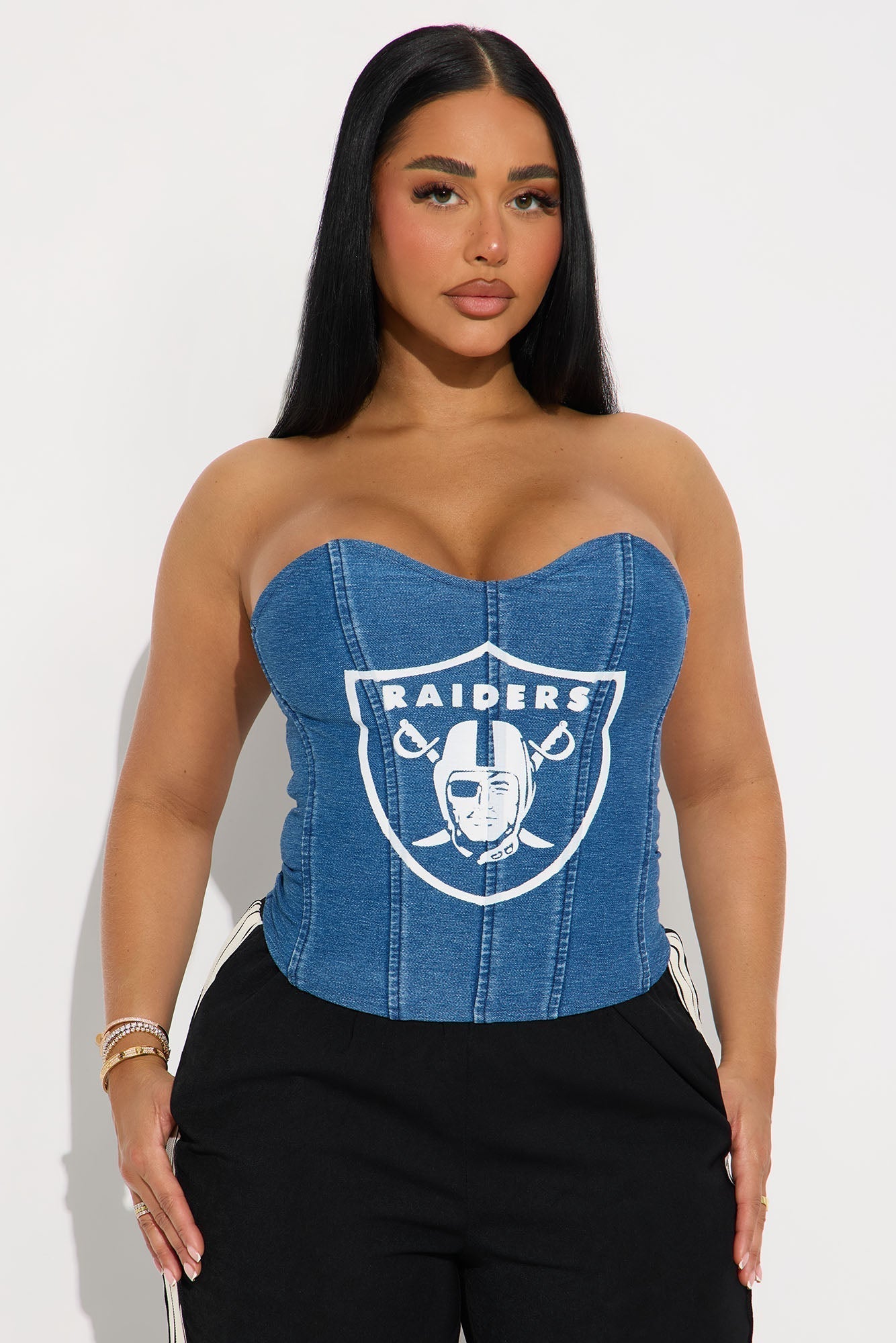 Las Vegas Raiders Denim Corset Top - Denim