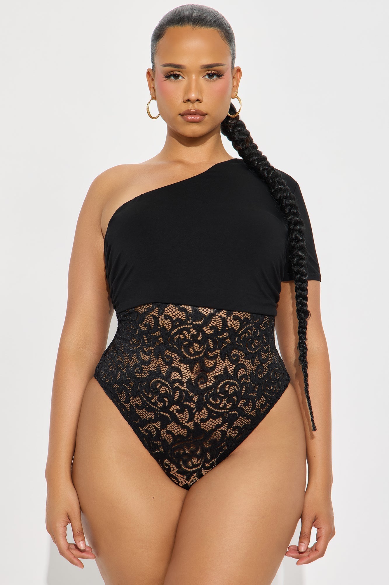 Eisley One Shoulder Short Sleeve Bodysuit - Black