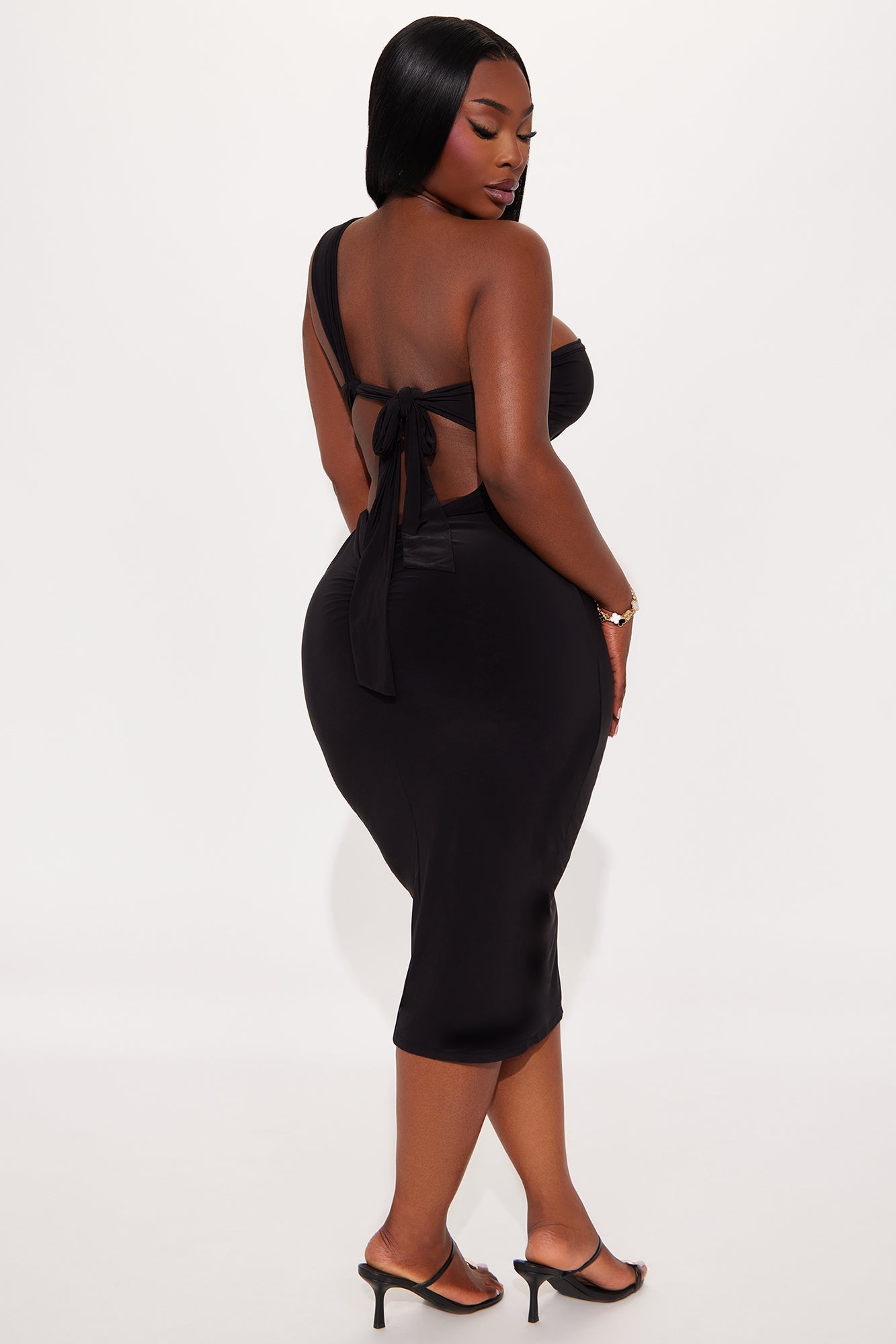 Olivia One Shoulder Sleeveless Midi Dress - Black