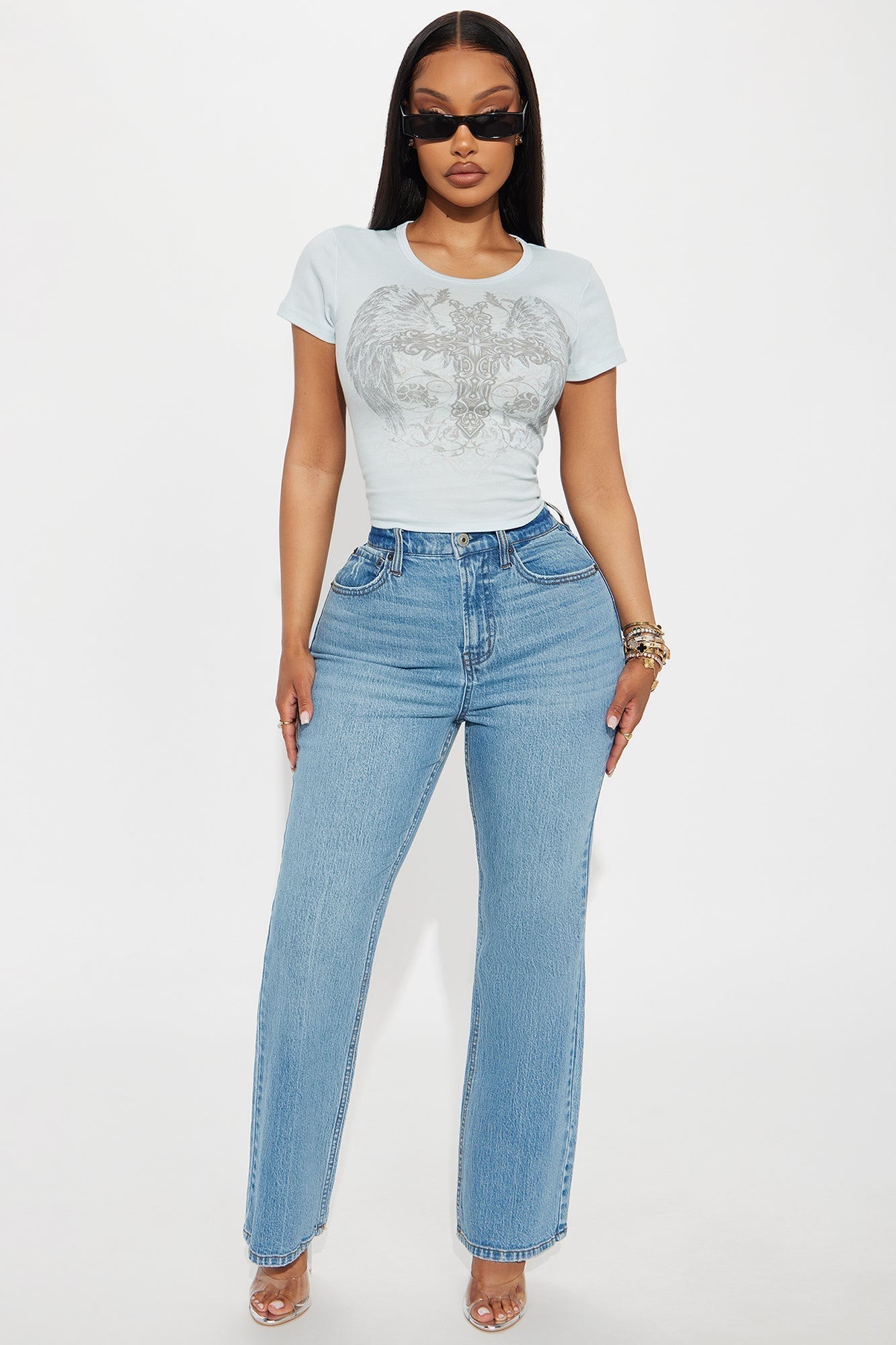 Cross My Heart Wings Baby Tee - Light Blue