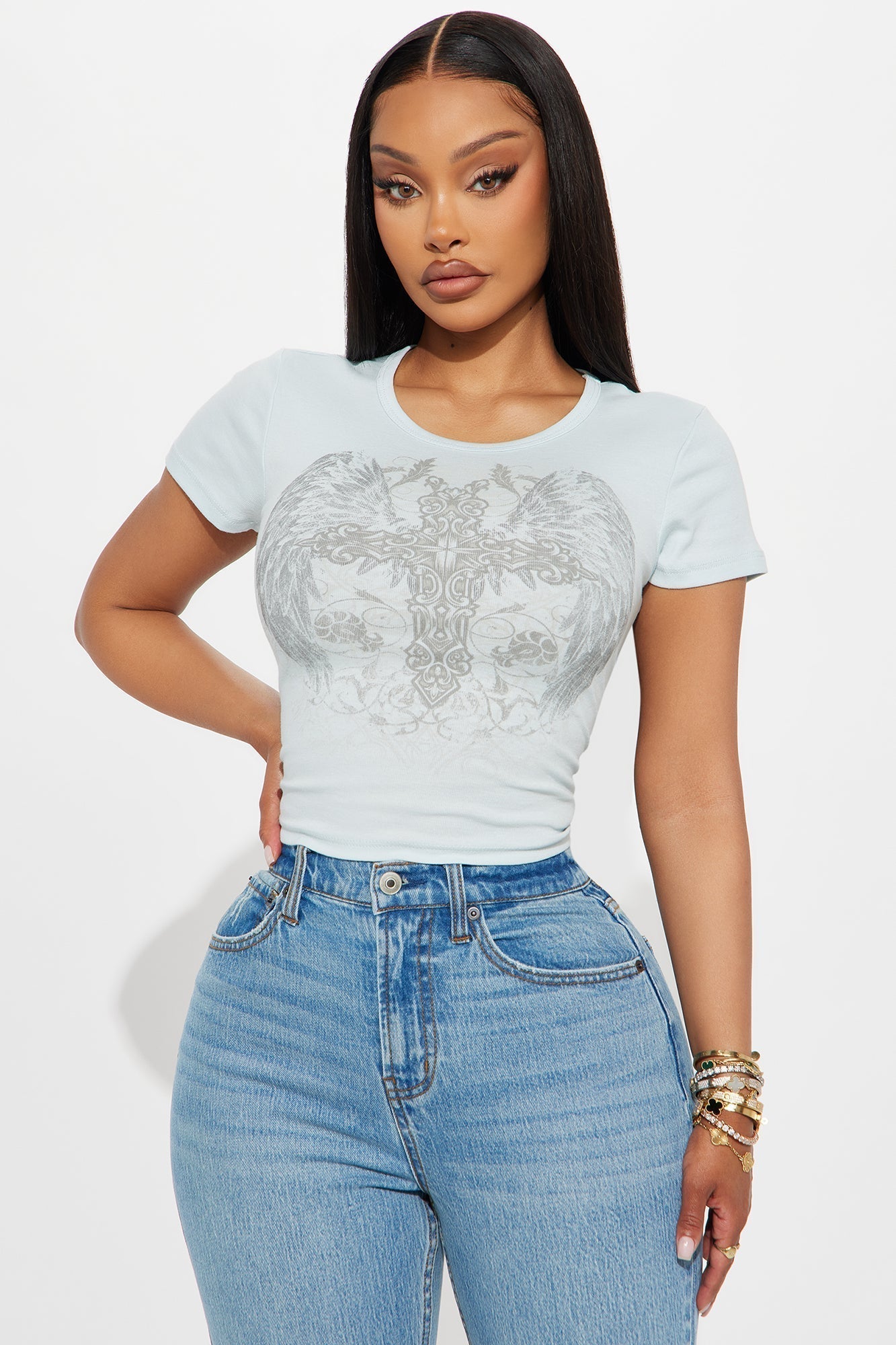 Cross My Heart Wings Baby Tee - Light Blue