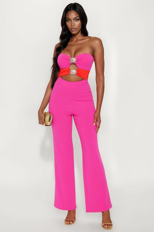 Sunny Days Wide Leg Jumpsuit - Pink/combo