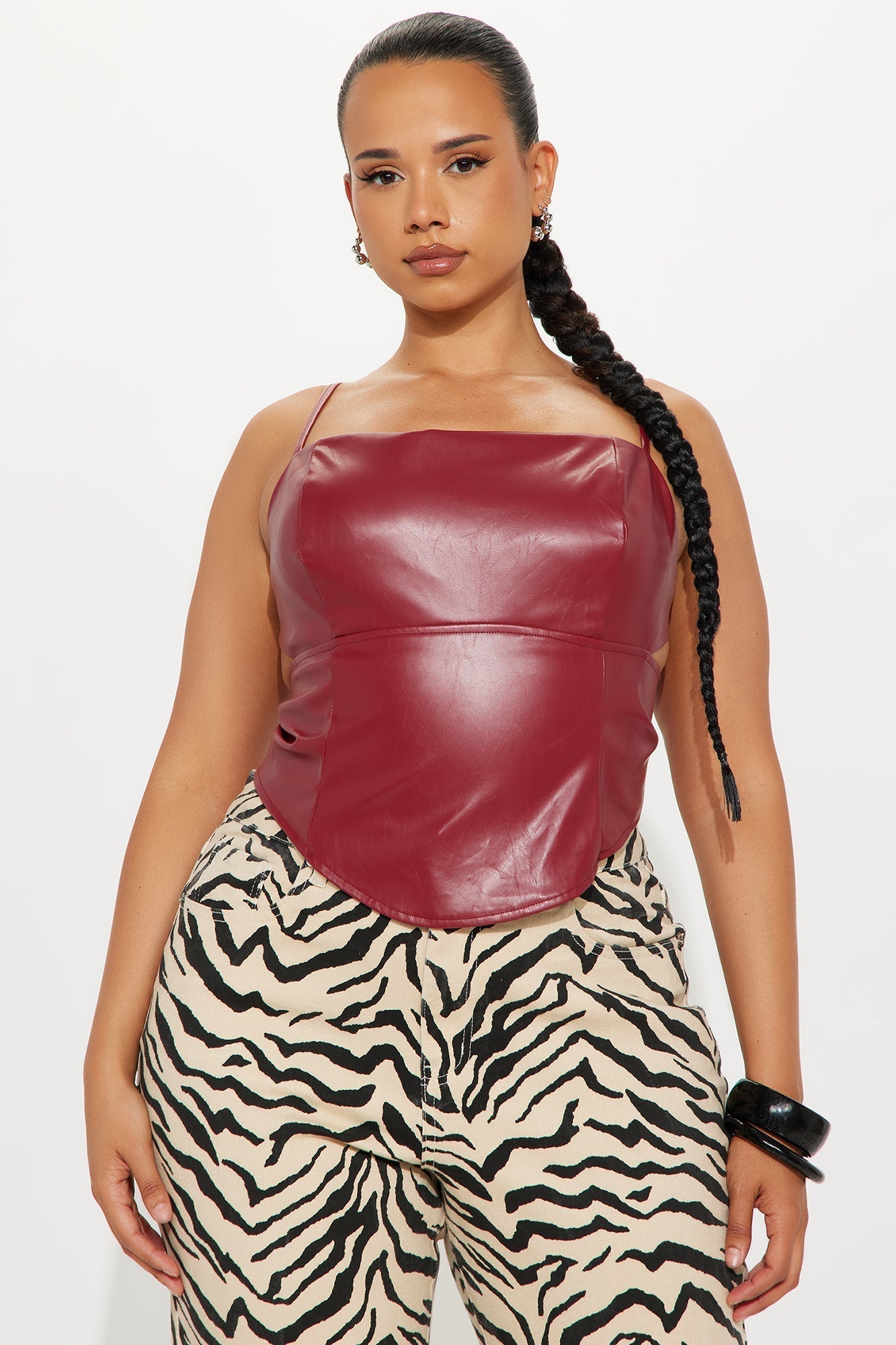 Surprise Me Faux Leather Cami Top - Burgundy