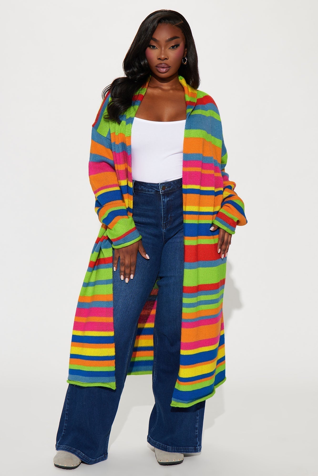 Bright Life Striped Long Cardigan - Multi Color