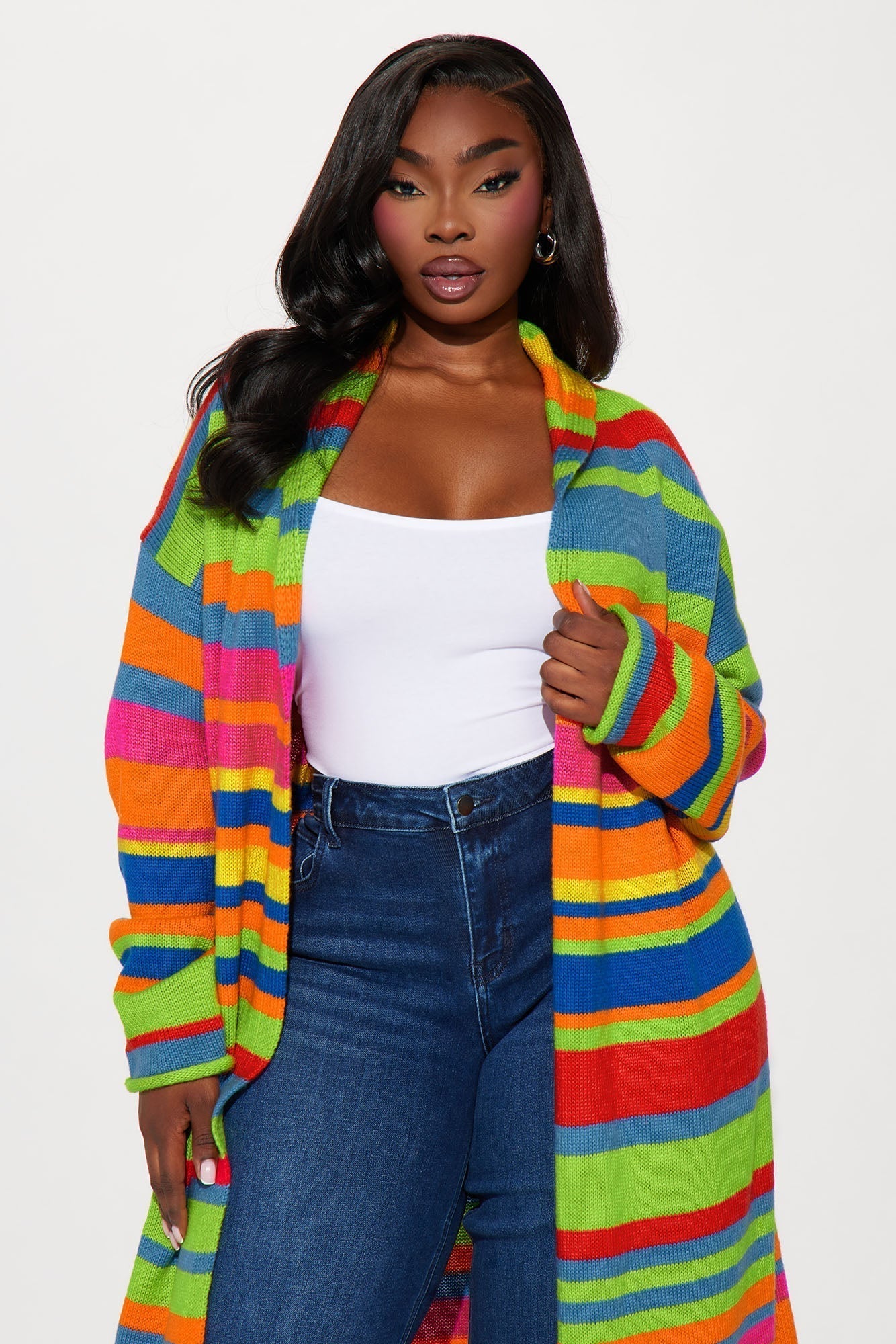 Bright Life Striped Long Cardigan - Multi Color